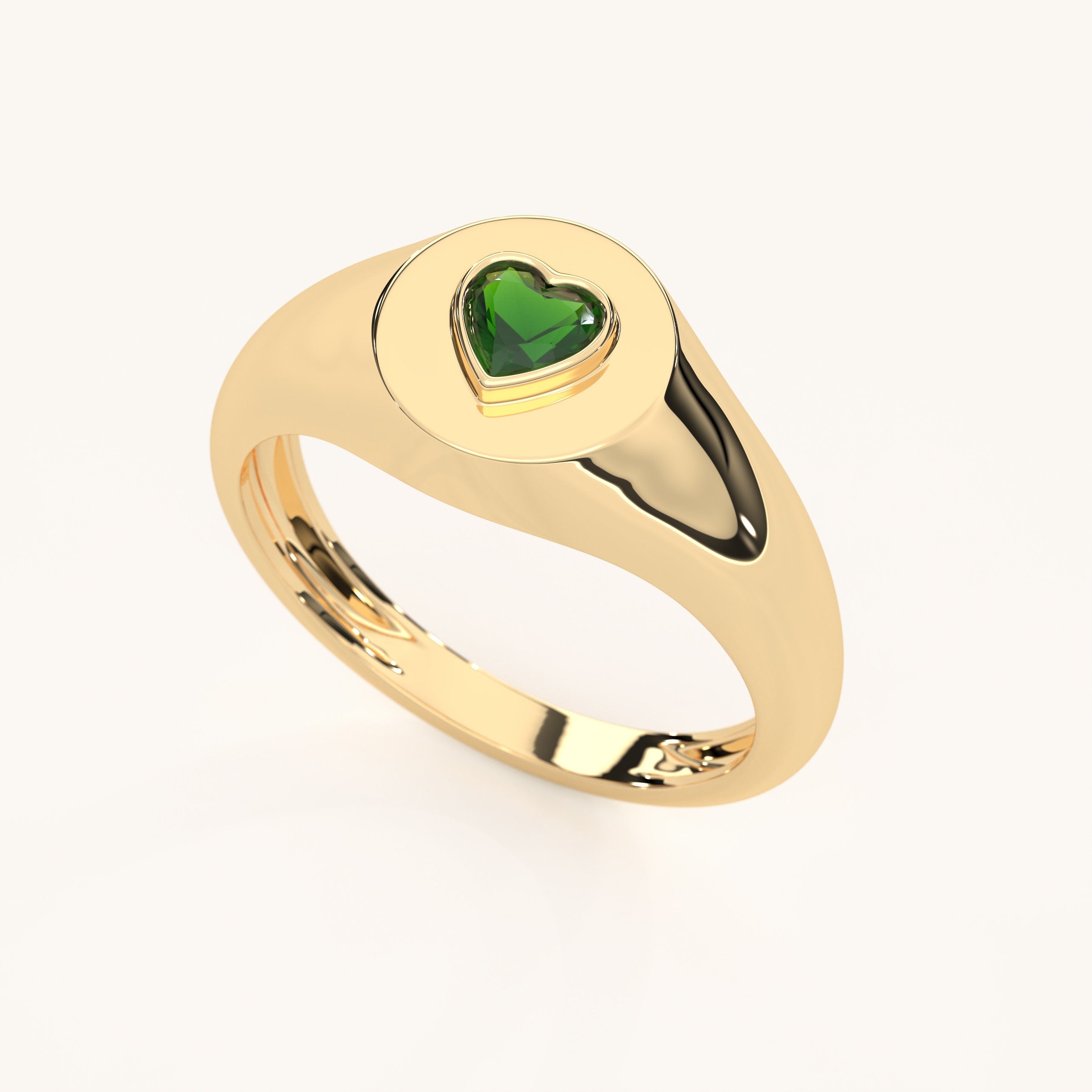 Solid Gold Heart Shaped Emerald Ring