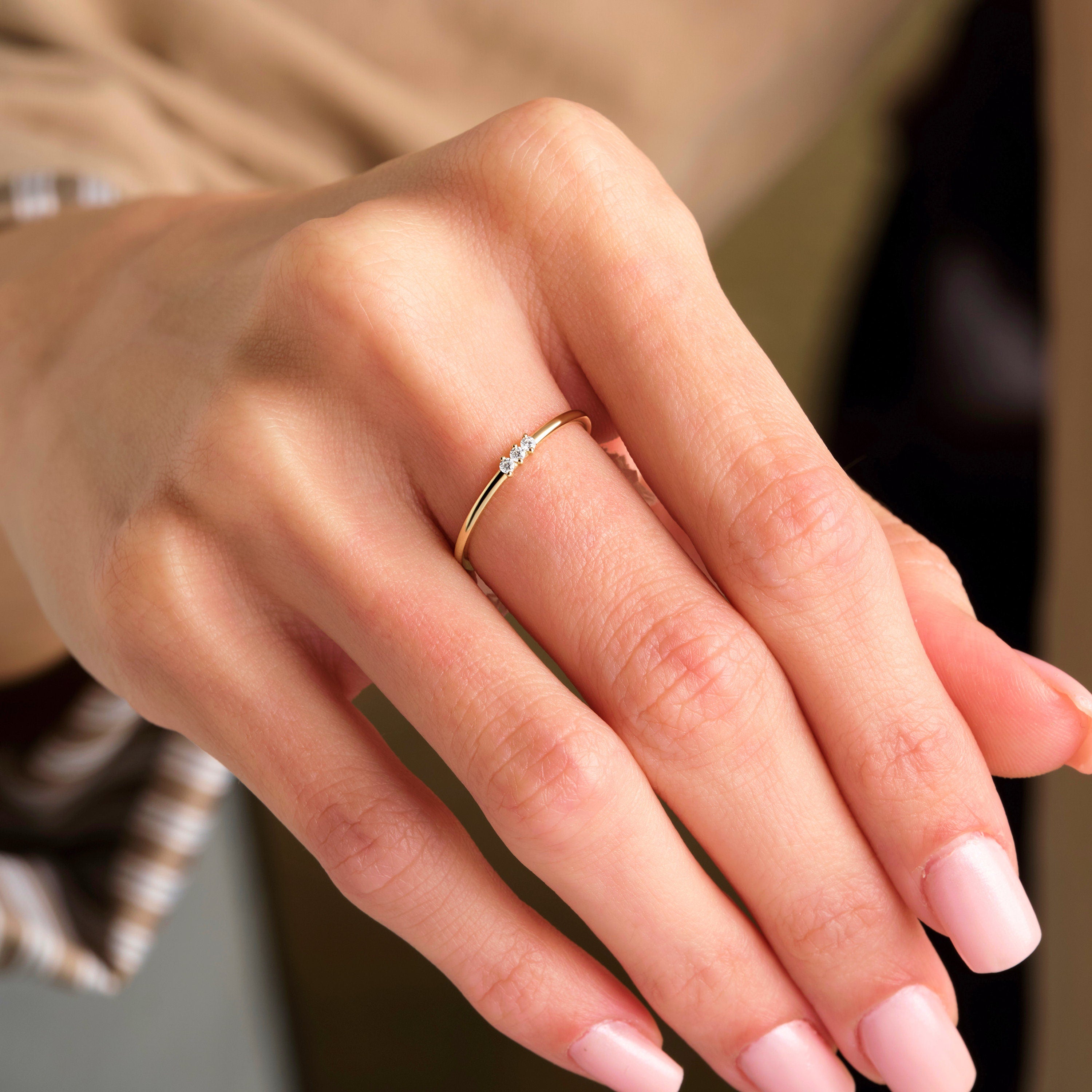 Solid Gold Three Stone Diamond Band