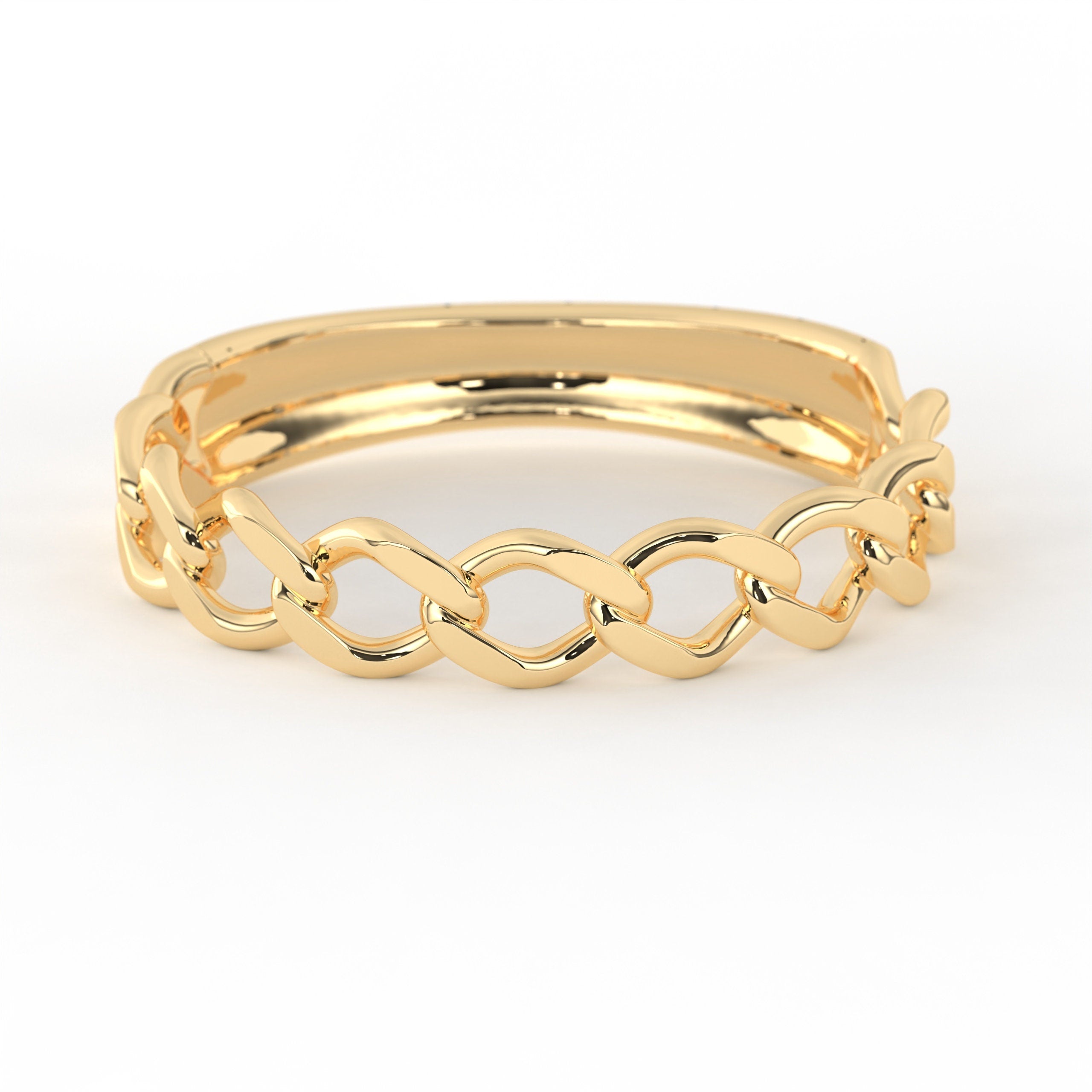 18k Gold Chain Ring Half Eternity Stackable