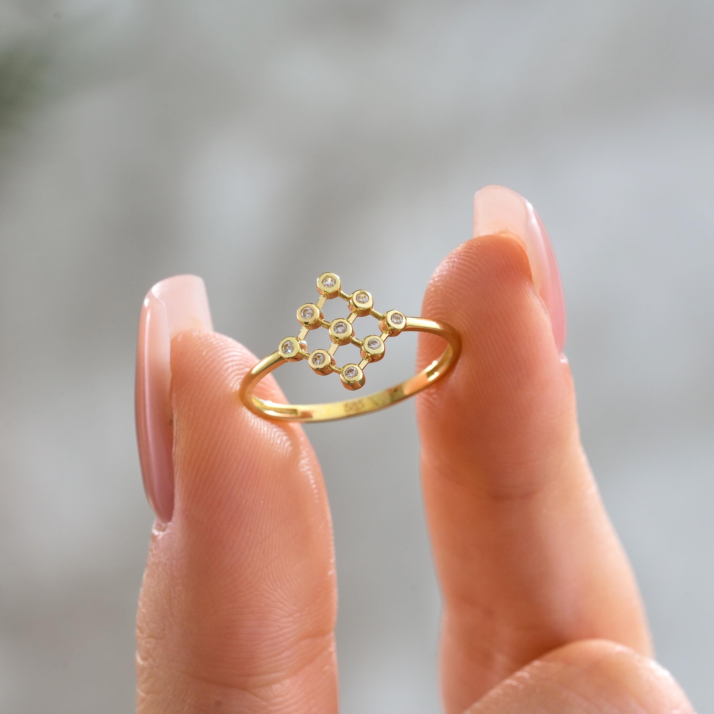 minimalist connected bezel gold CZ diamond cluster ring dainty stackable jewelry