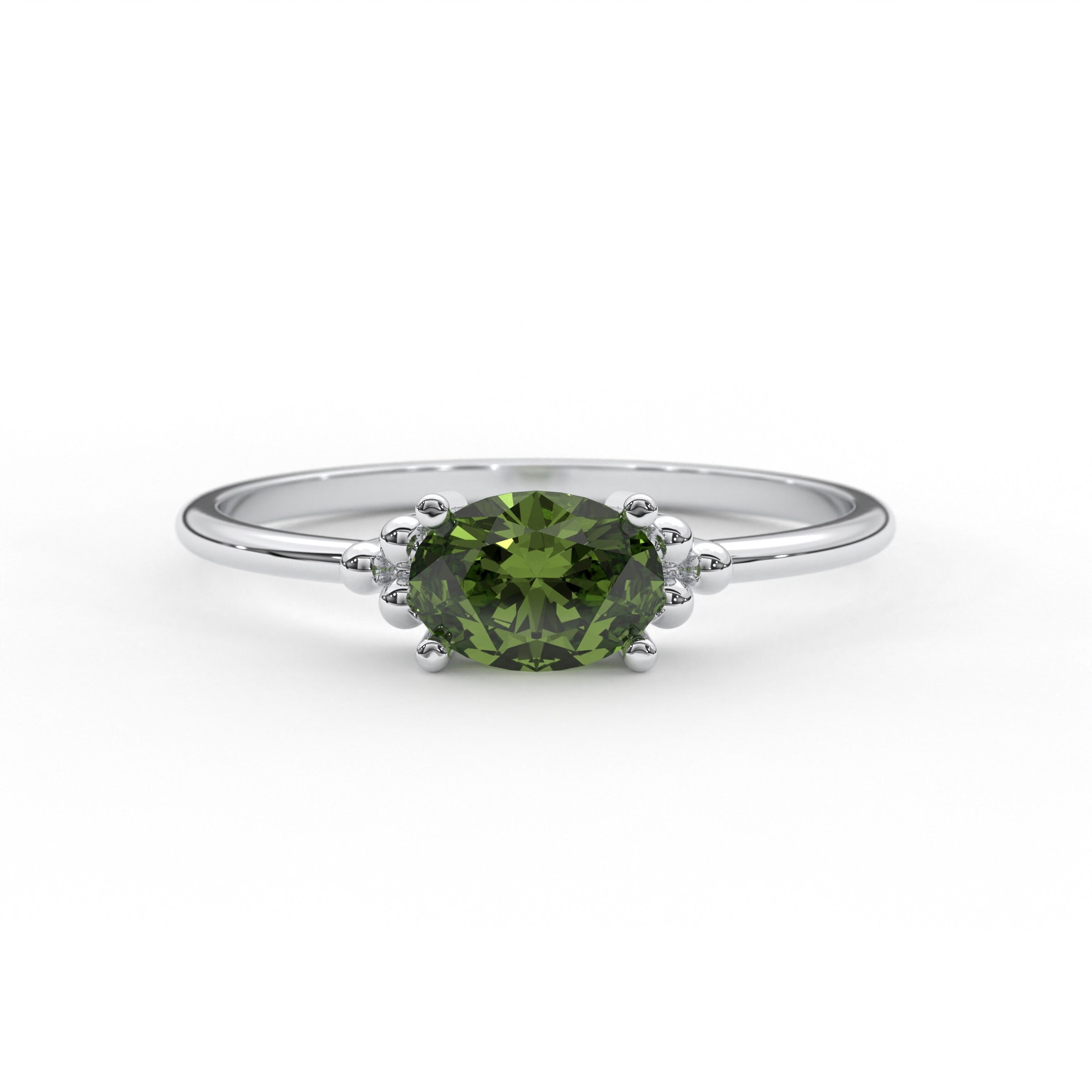 Custom Oval Birthstone Solid Gold Ring