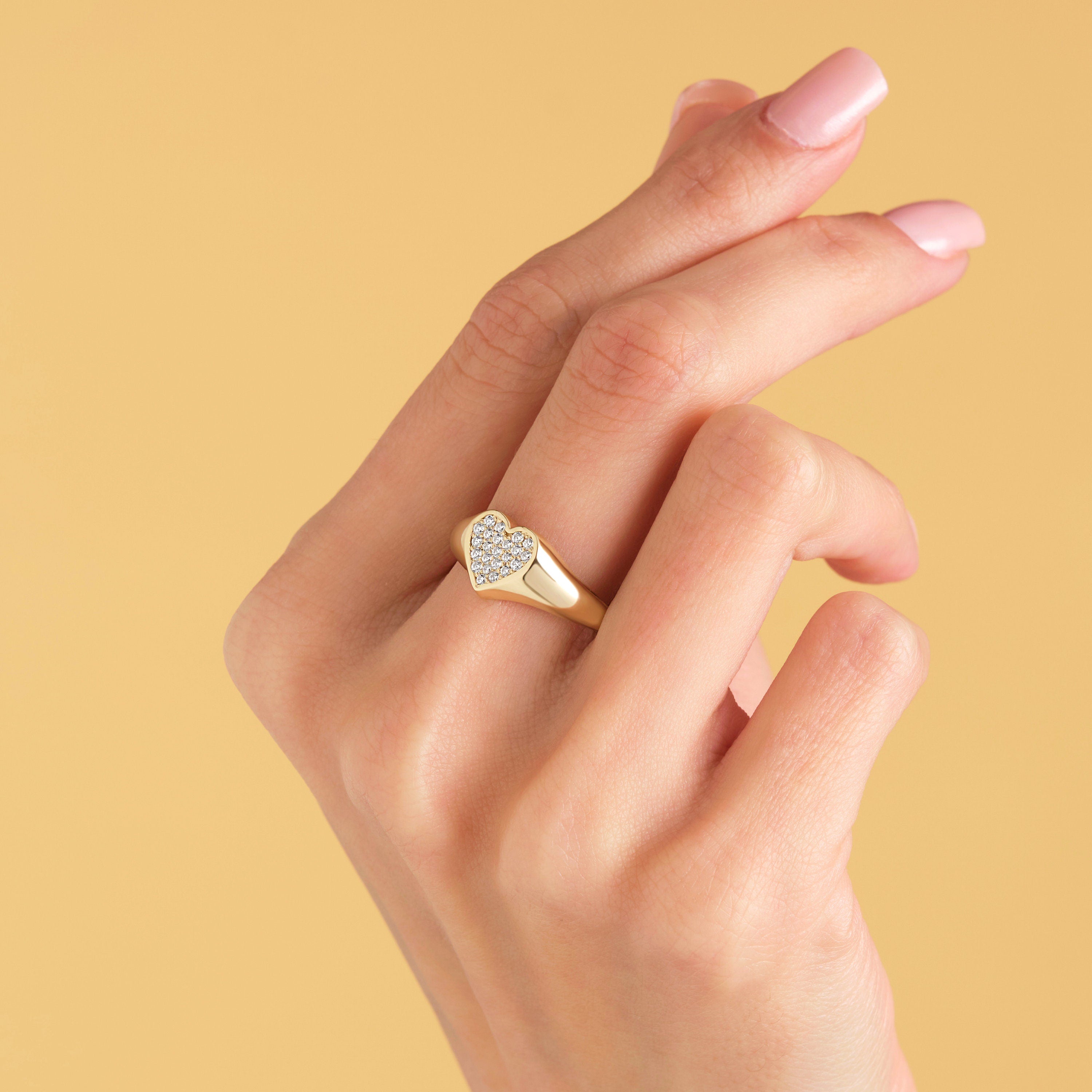 Solid Gold Heart Signet Ring