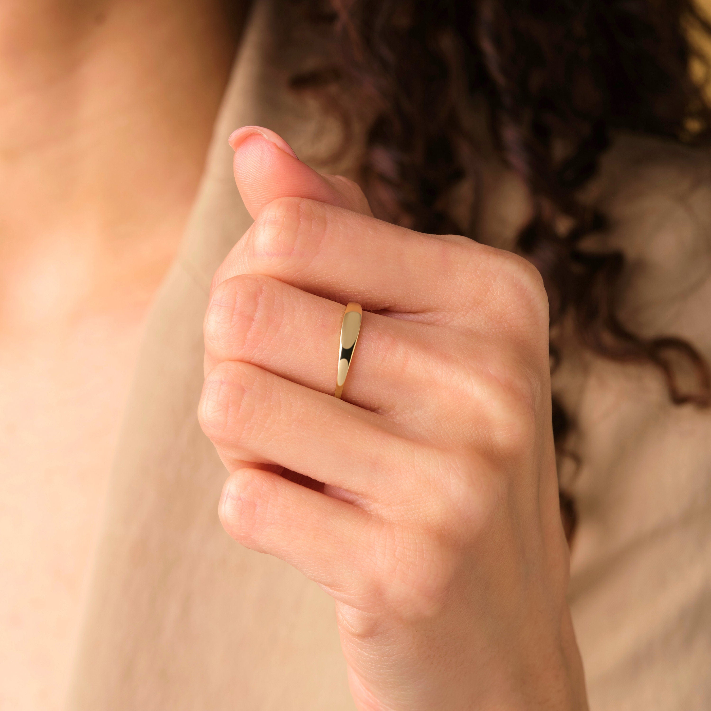 Engraved Gold Ring Custom Thin Stackable Band