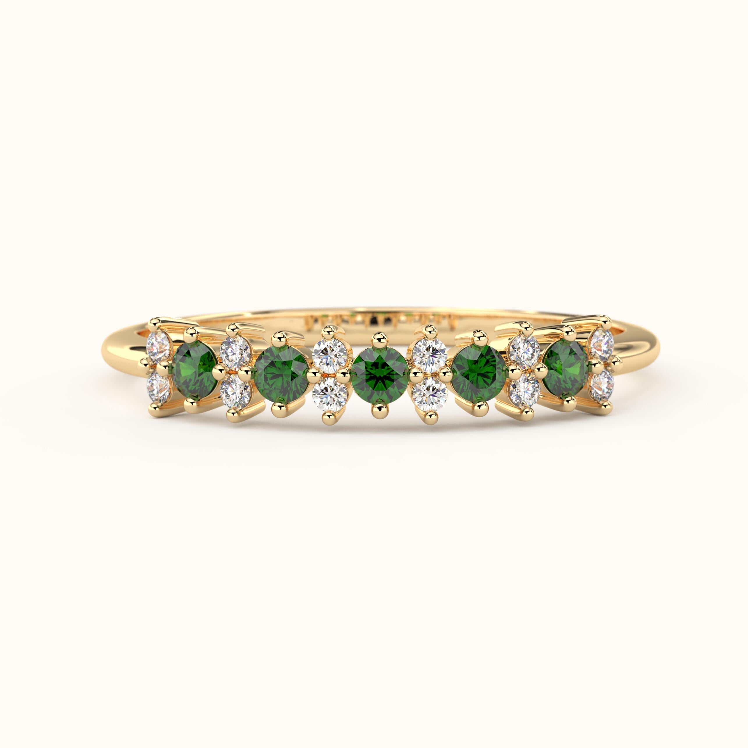 Emerald Engagement Ring Solid Gold Stacking Band
