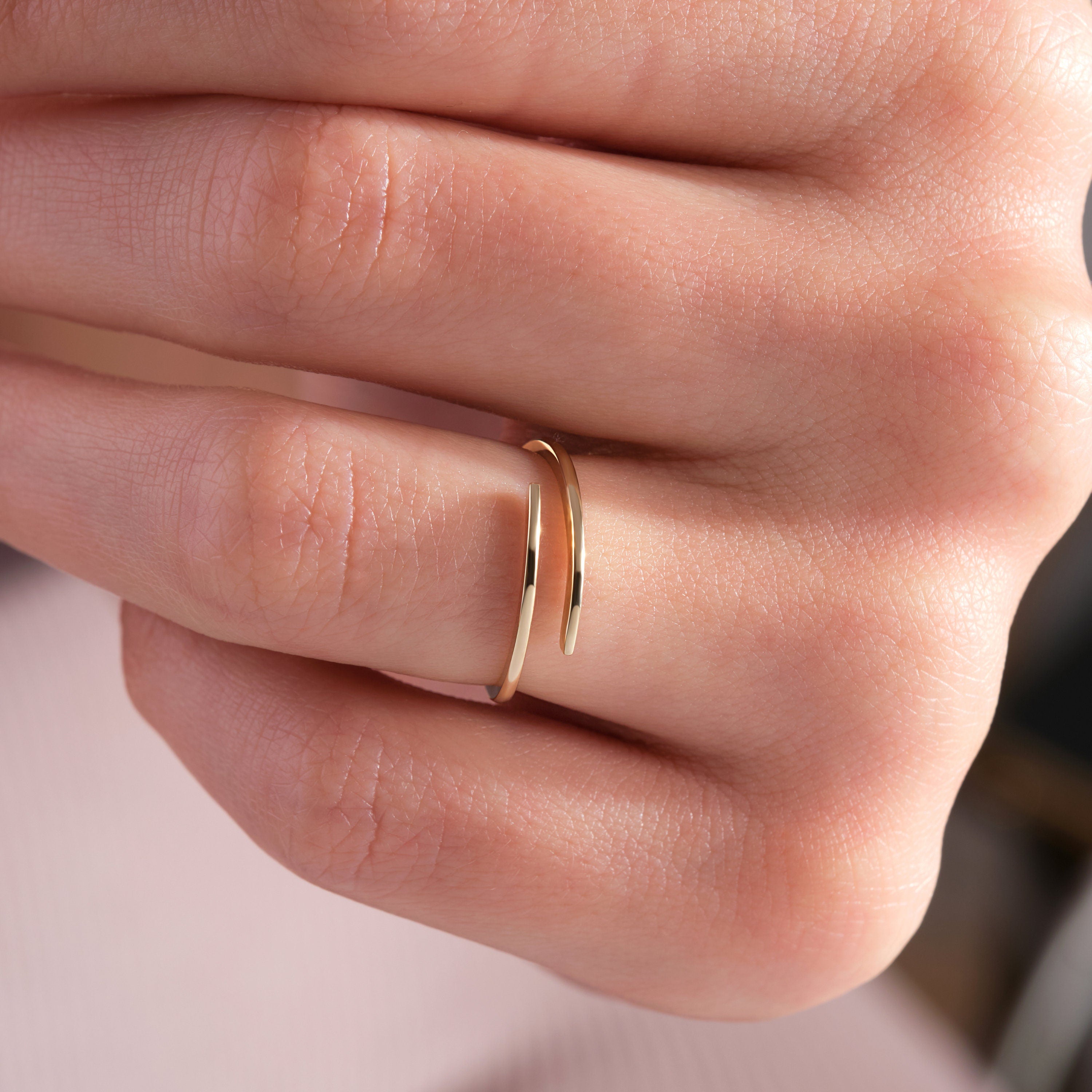 14K Gold Spiral Ring Solid Gold Cuff Band