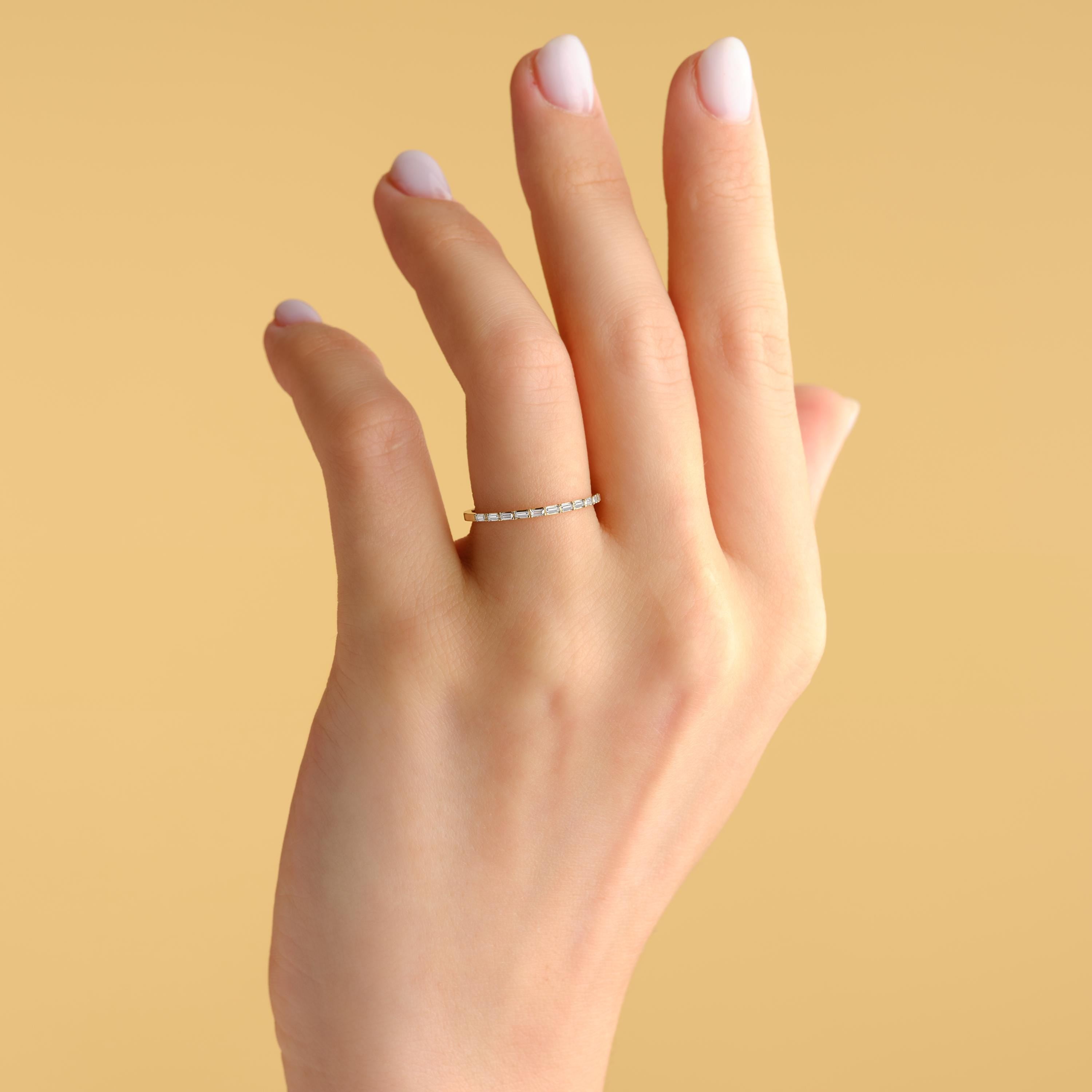 Baguette Diamond Ring Solid Gold Band