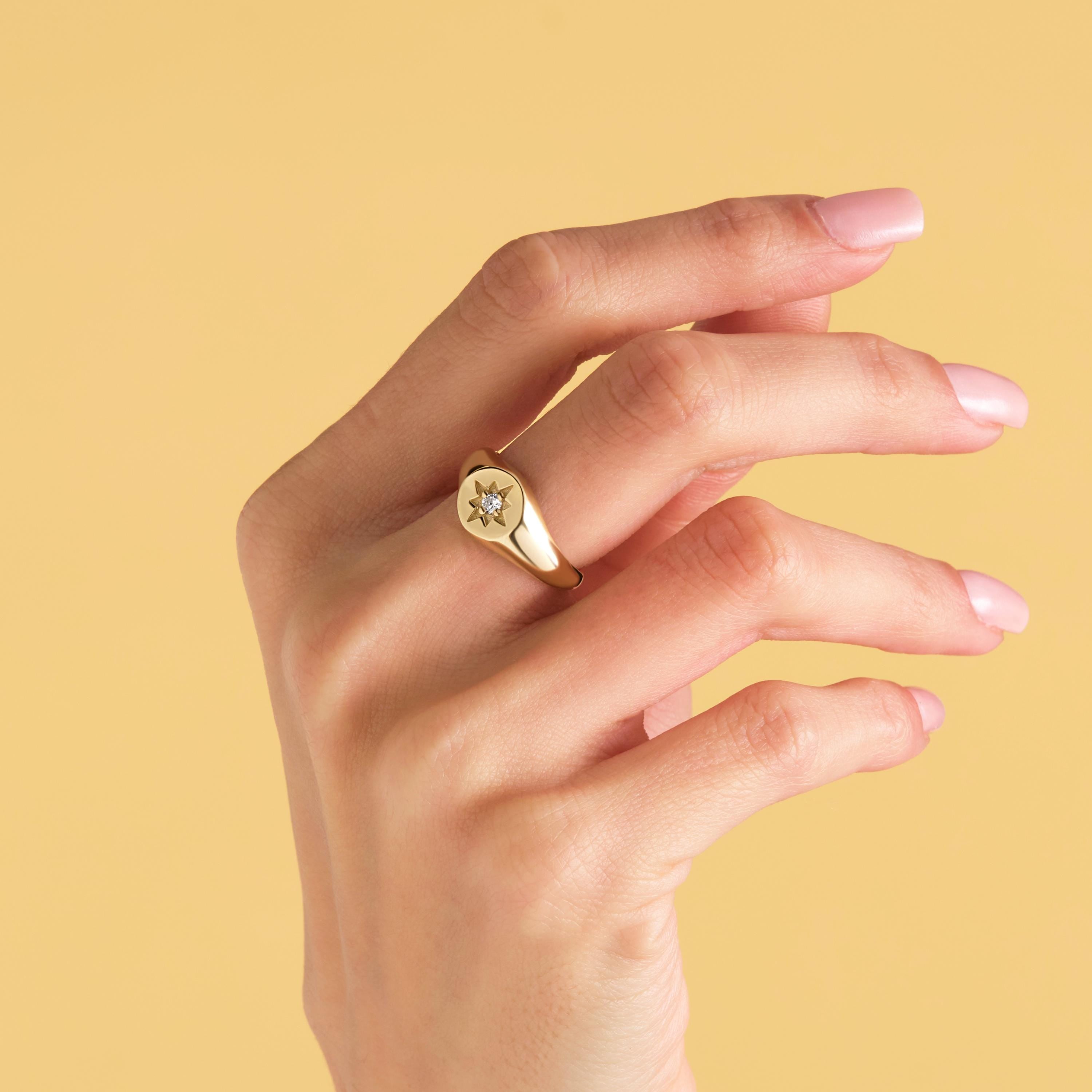 Solid Gold Signet North Star Ring