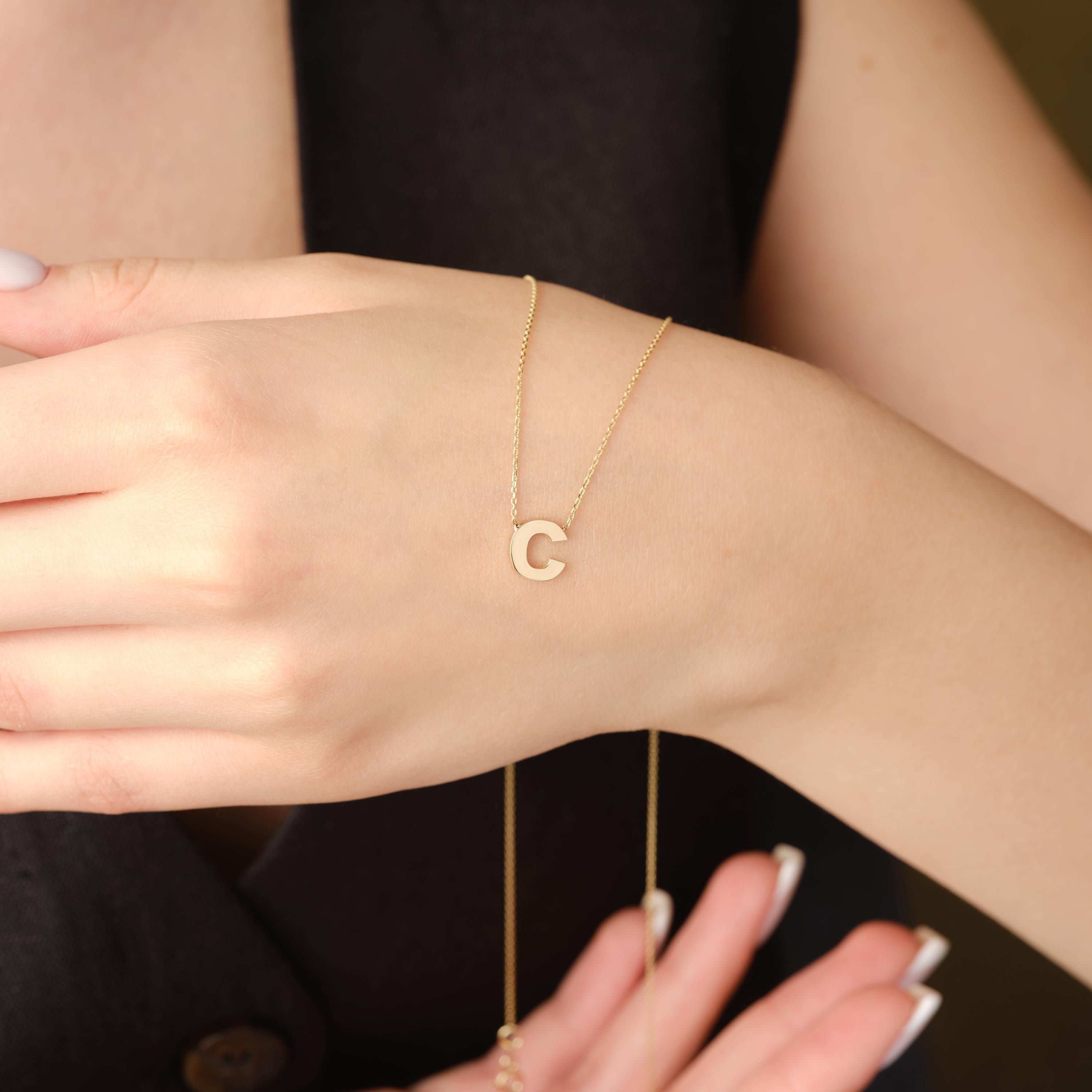 Gold Initial Necklace Minimalist Letter Pendant Jewelry
