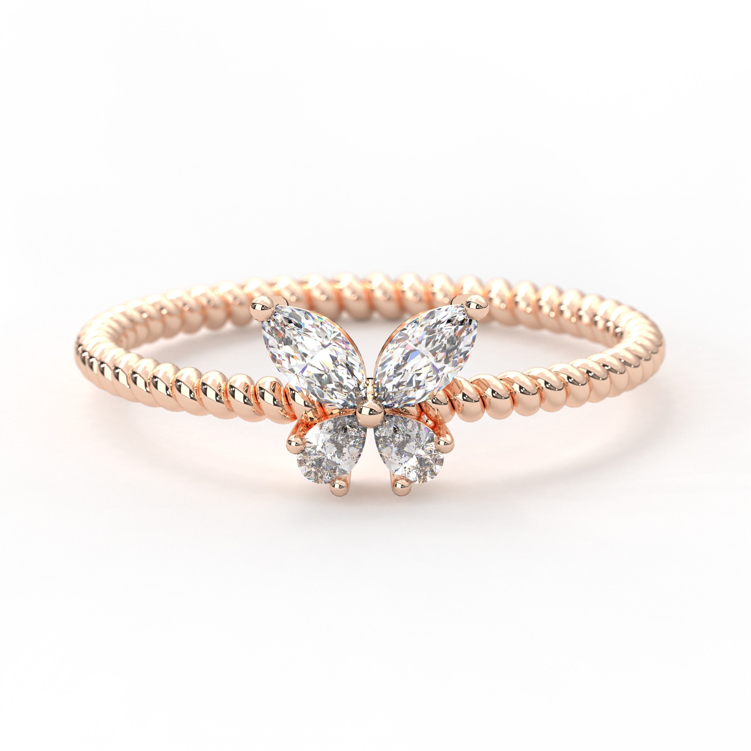 Gold Butterfly Ring Minimalist Diamond Band