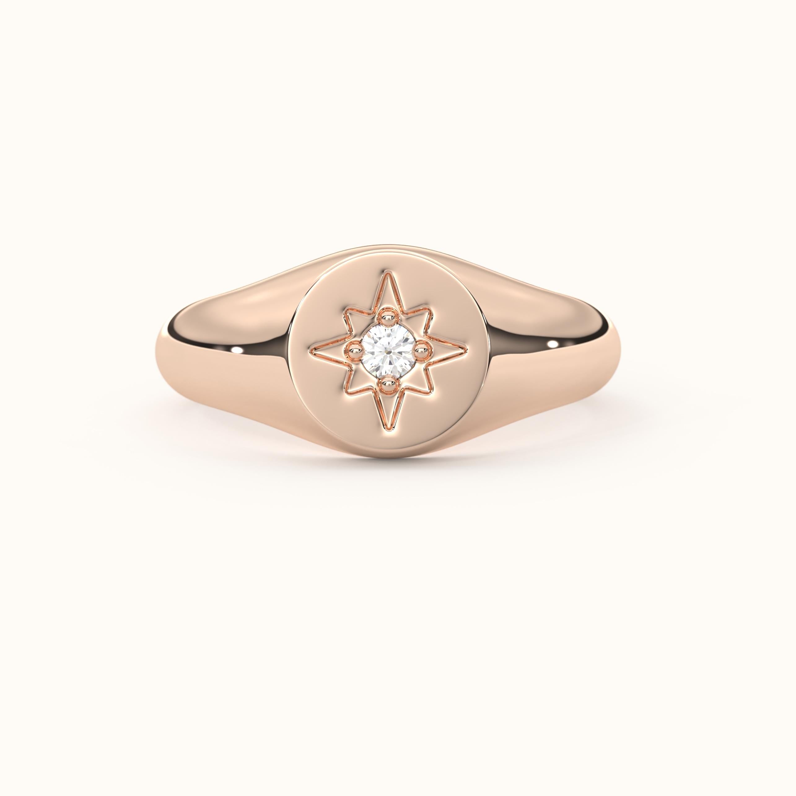 Solid Gold Signet North Star Ring