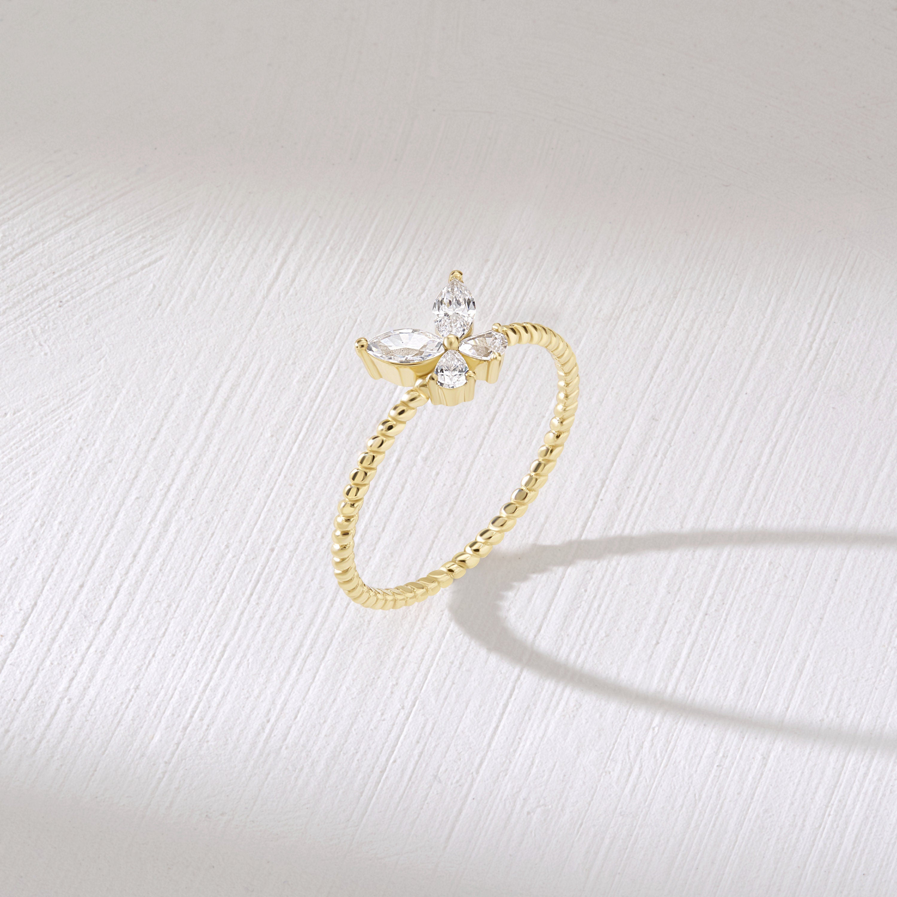 Gold Butterfly Ring Minimalist Diamond Band