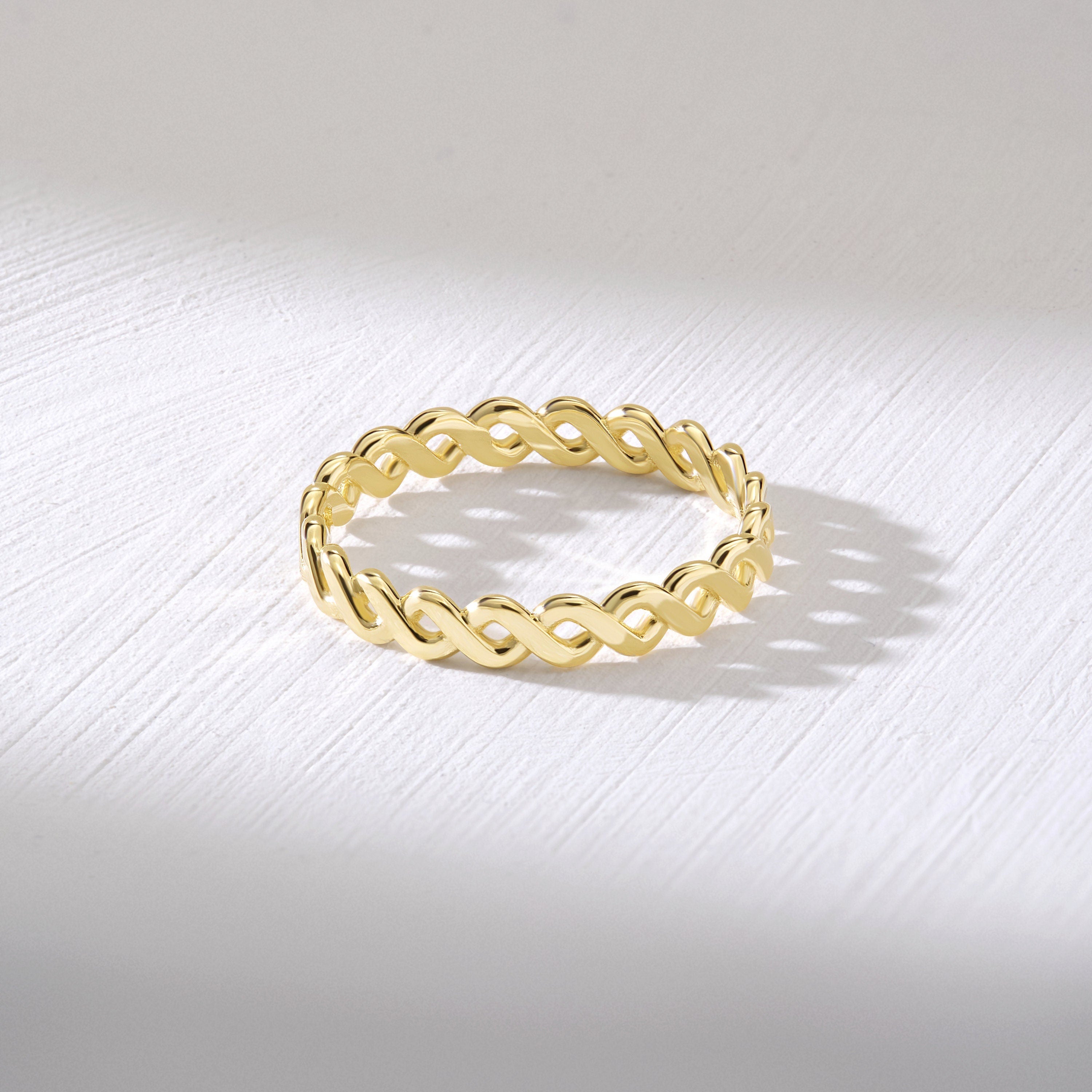 14K Gold Eternity Band Braided Thin Stacking Ring