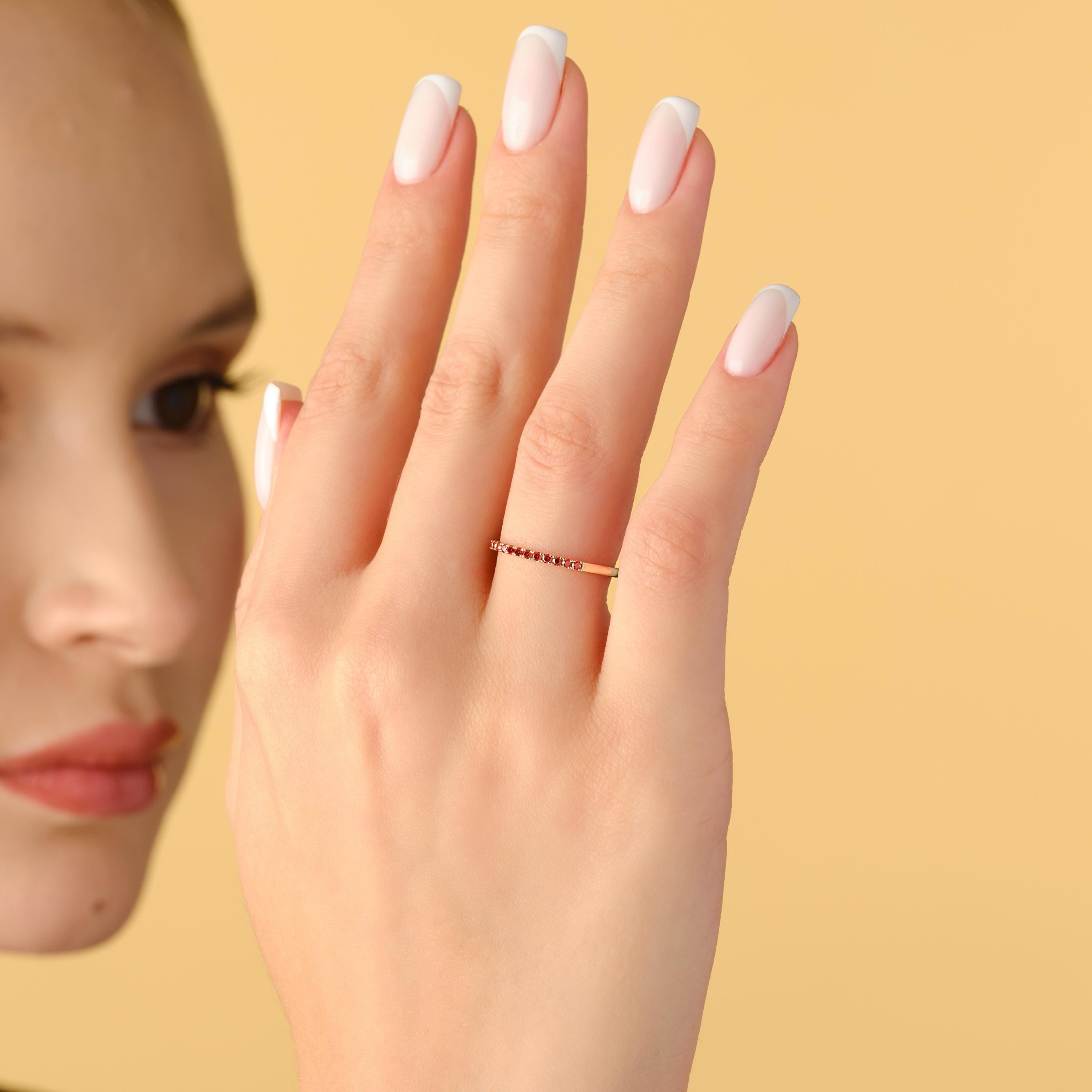 Gold Garnet Ring Solid Gold Birthstone Band