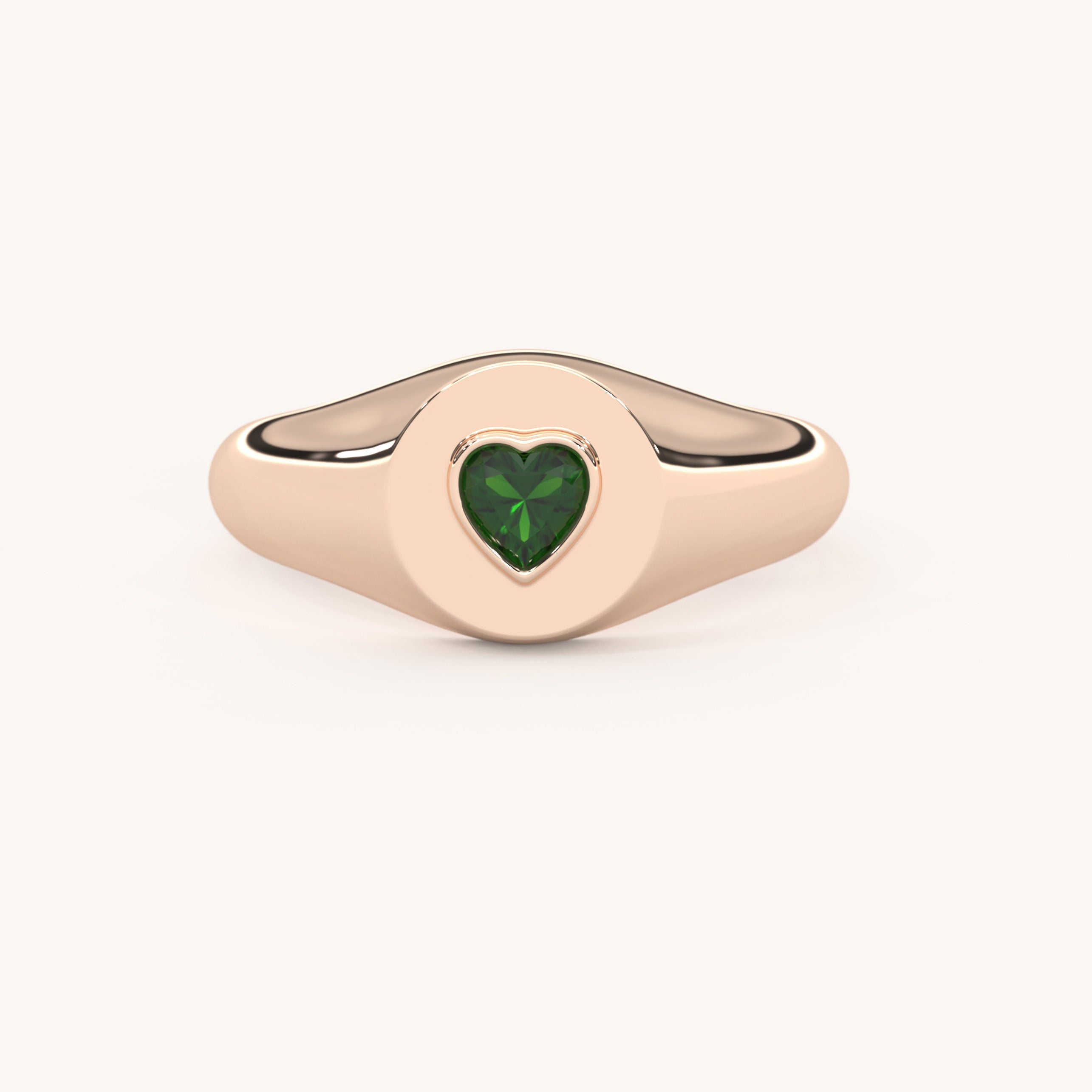 Solid Gold Heart Shaped Emerald Ring