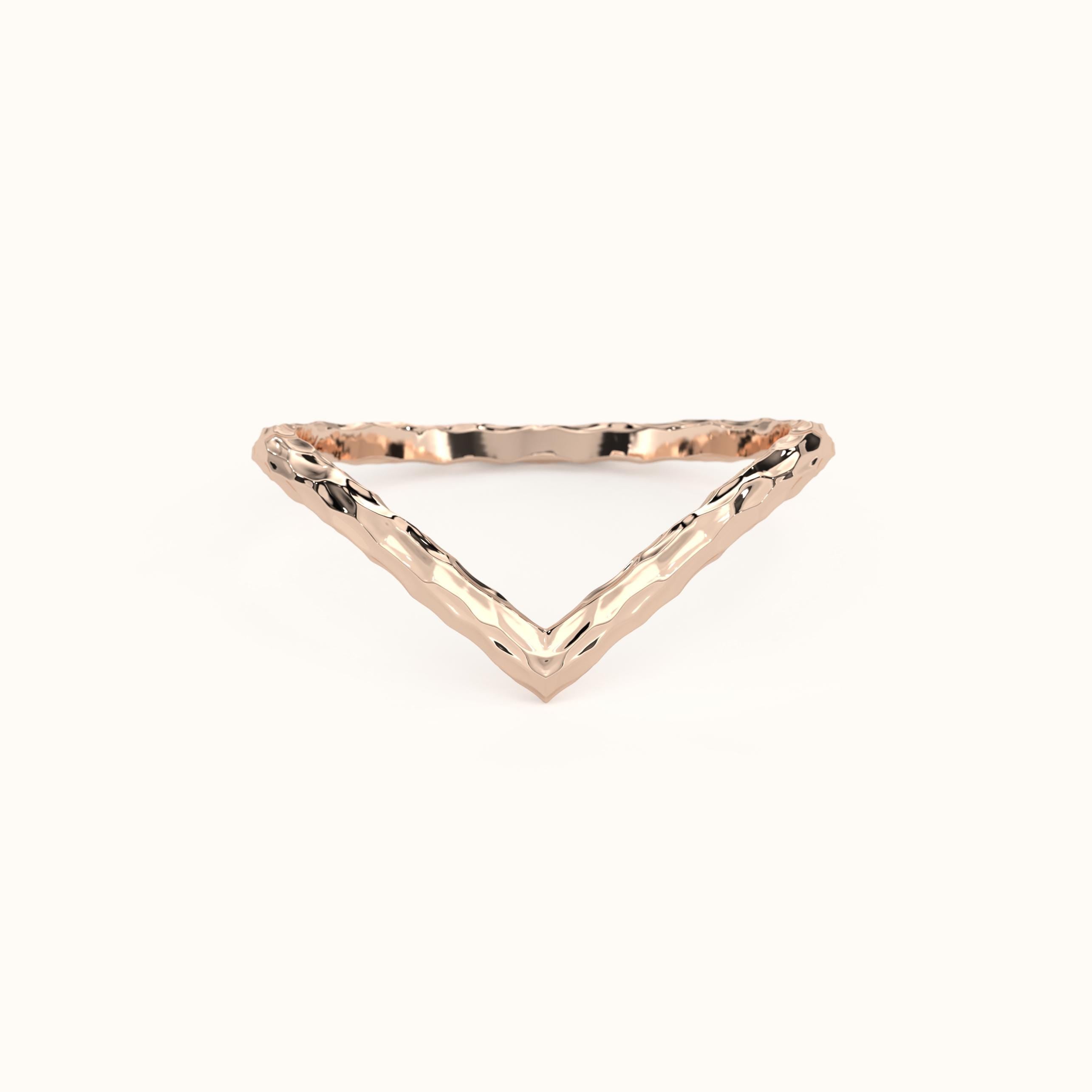 Hammered Gold Ring Slim Profile Chevron Band