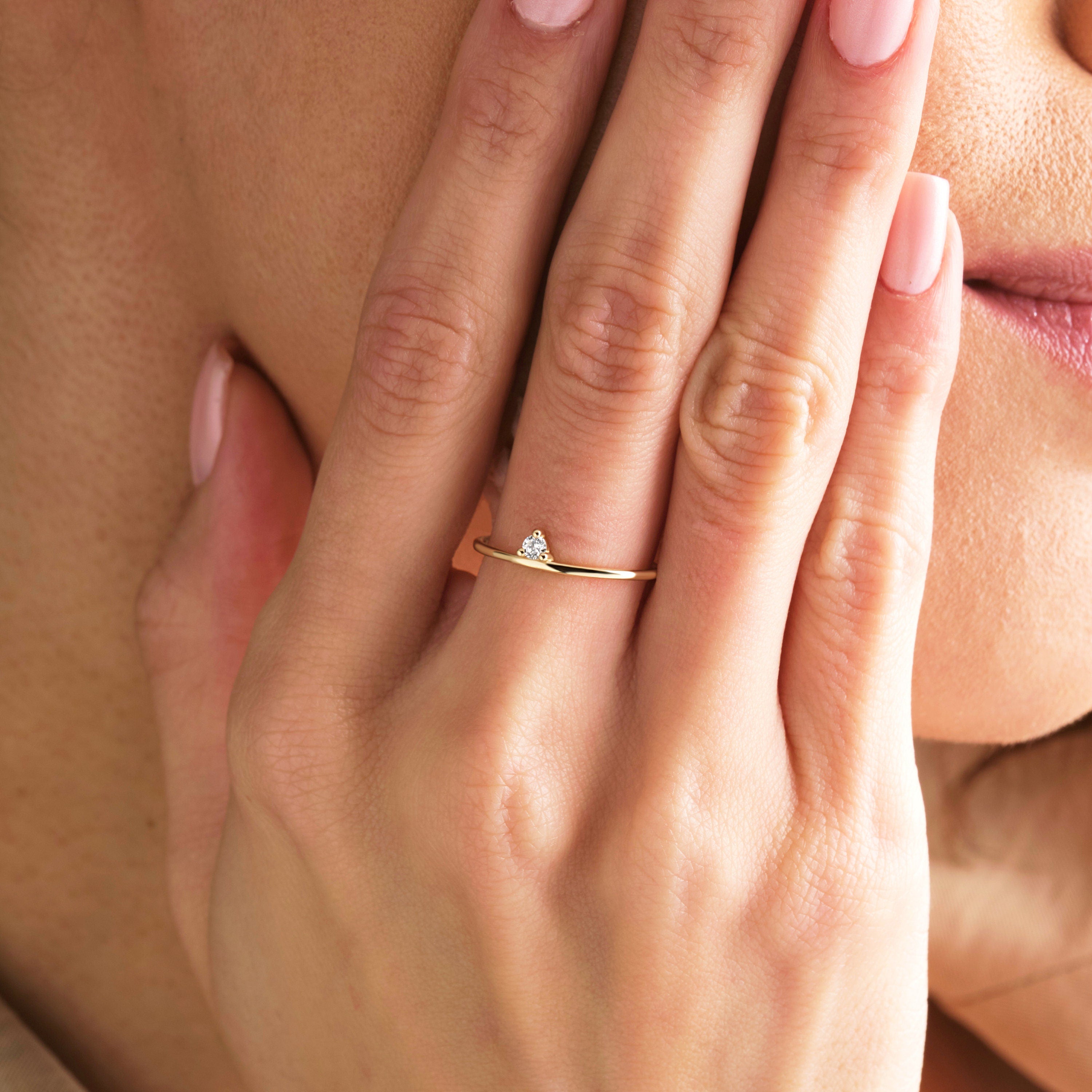 Floating CZ Diamond on Minimalist Round Band