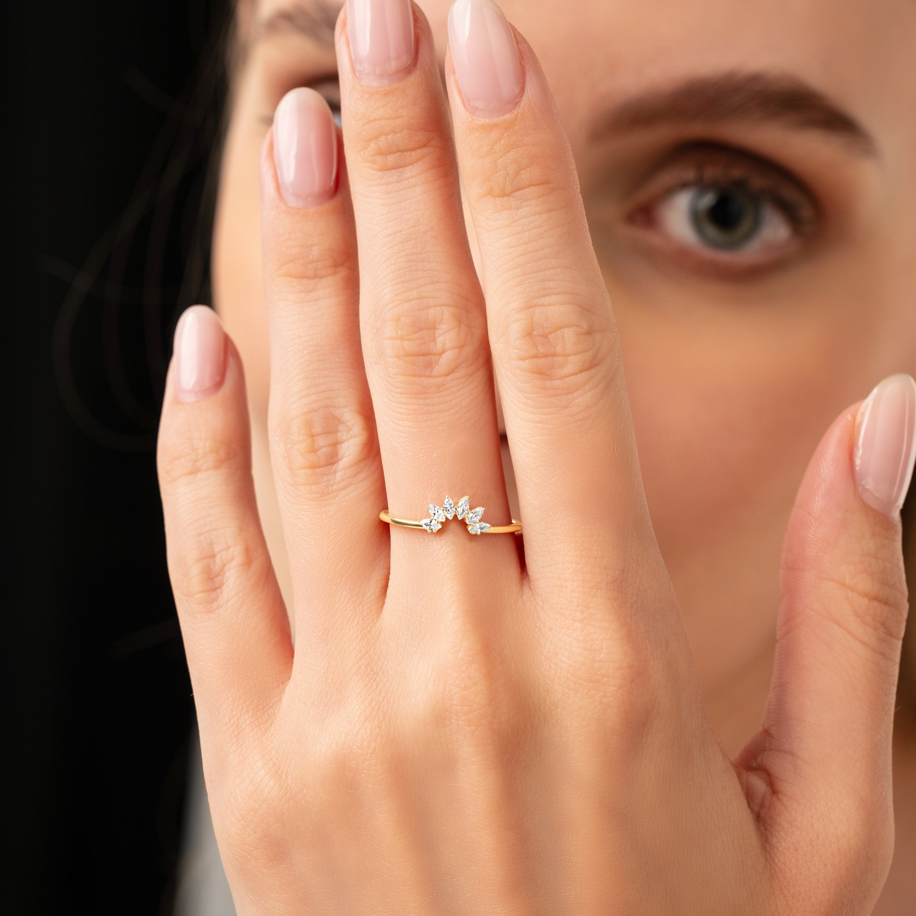 Solid Gold Marquise Cut Vintage Ring