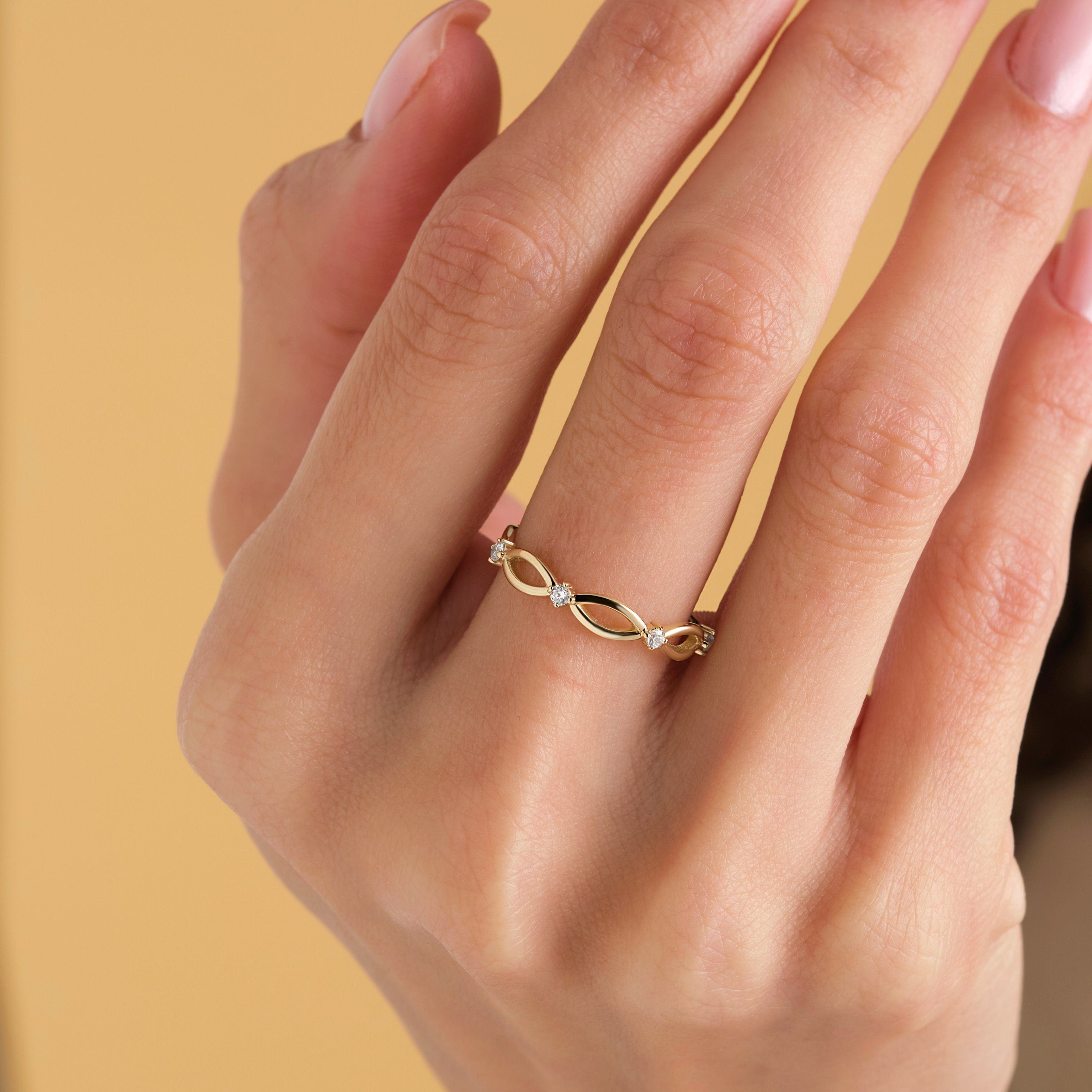 Solid Gold Wedding Band Half Eternity Diamond Ring