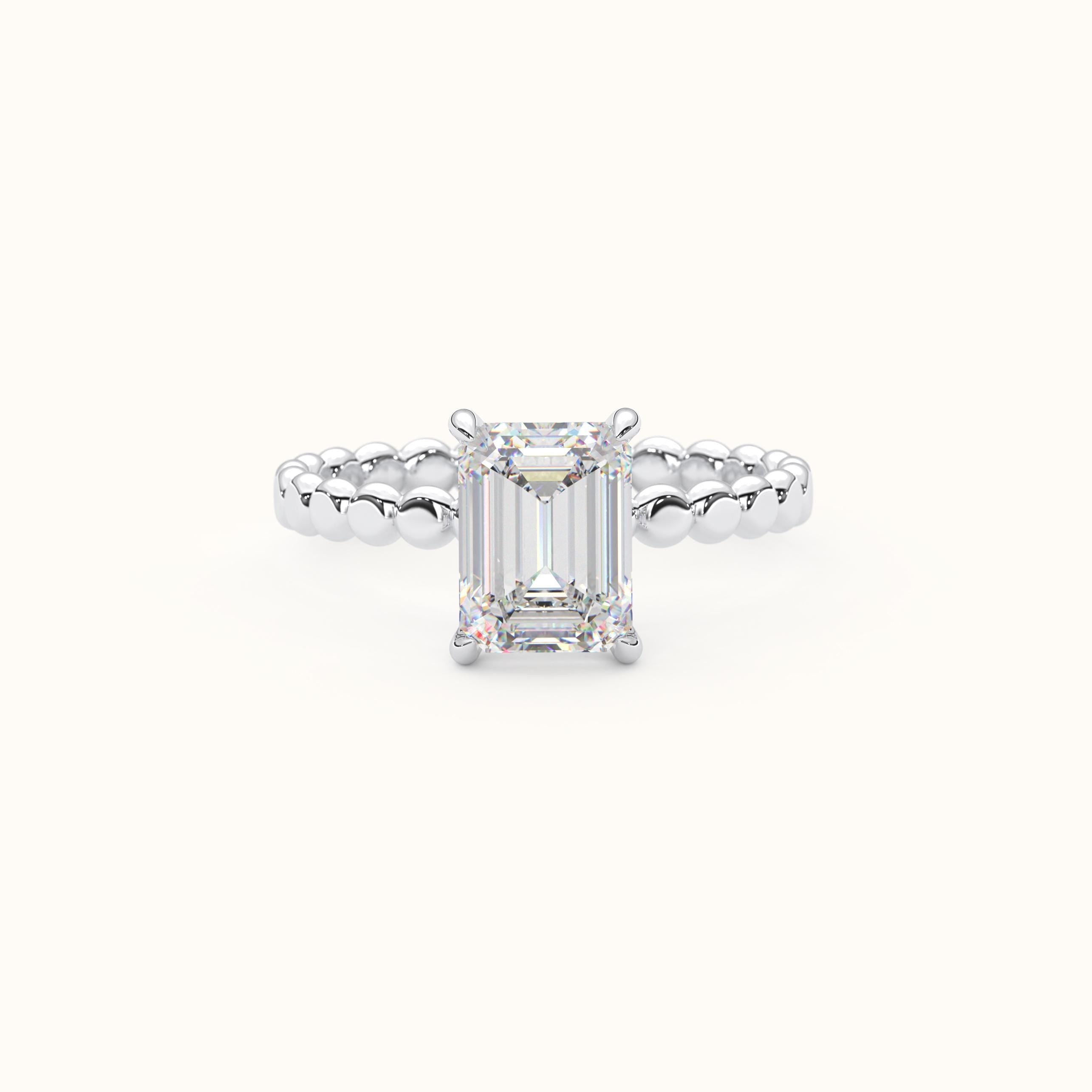 Emerald Cut Ring Solitaire Gold Band Handcrafted Jewelry