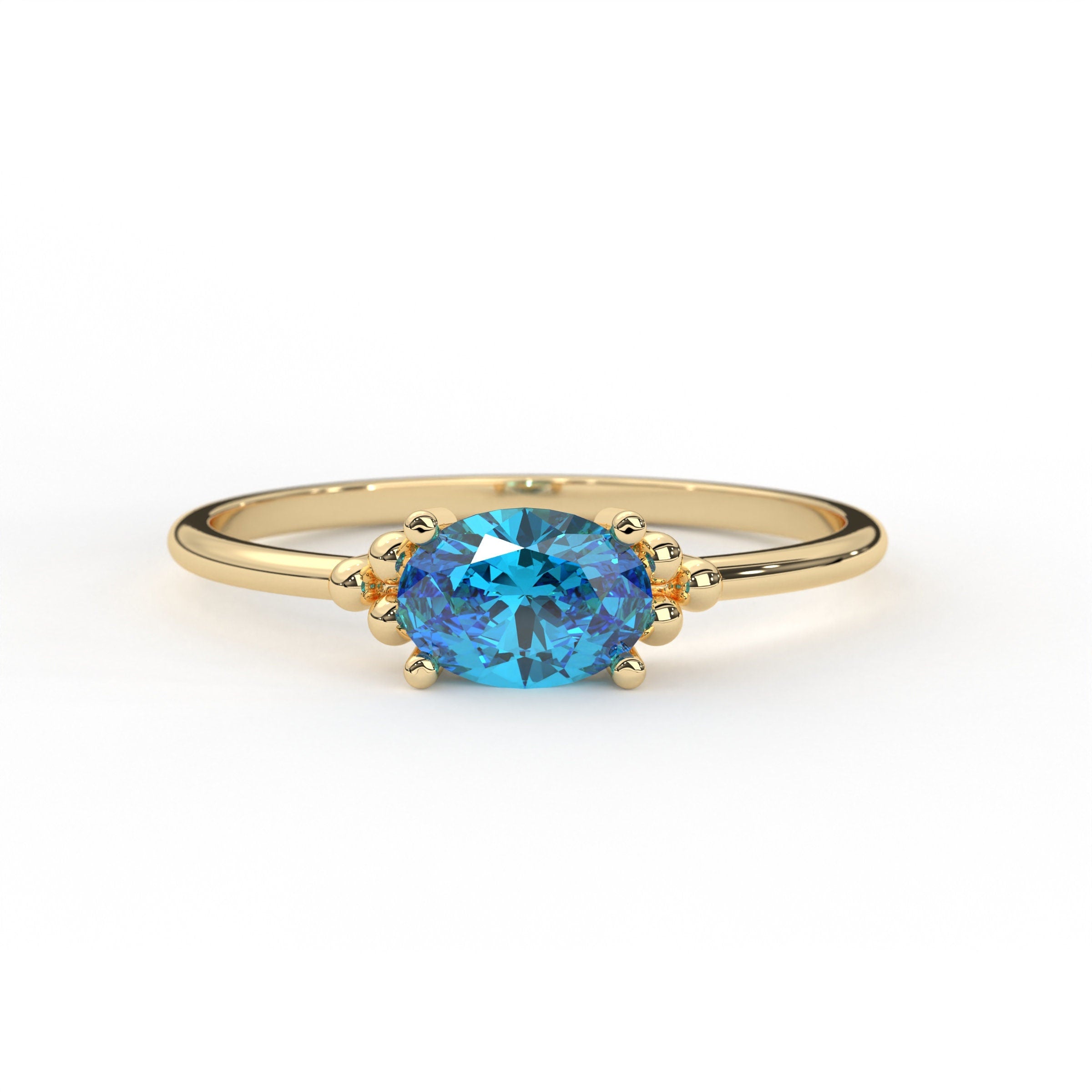Delicate Oval Birthstone Solid Gold Ring