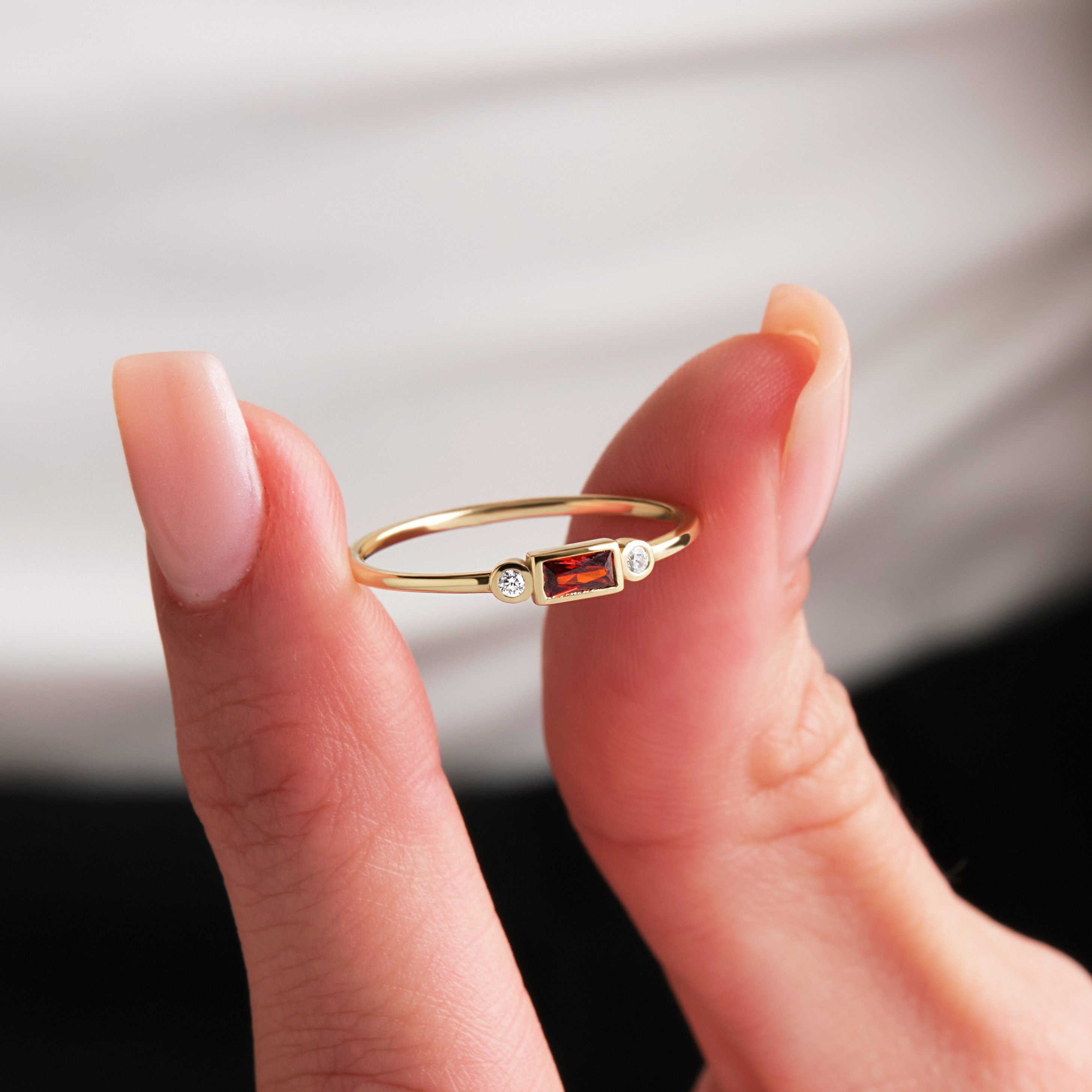 Baguette Diamond Ring Solid Gold Birthstone