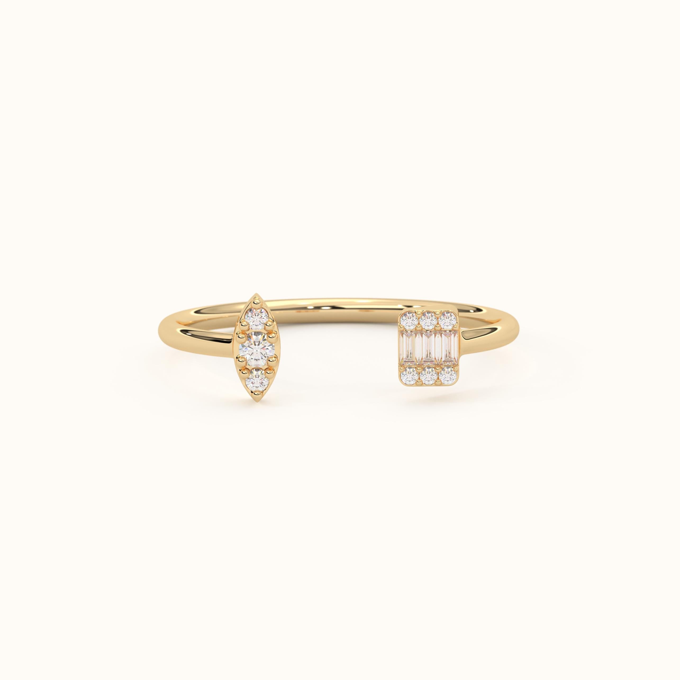 Open Cuff Gold Ring Solid Gold Band Diamond Cluster
