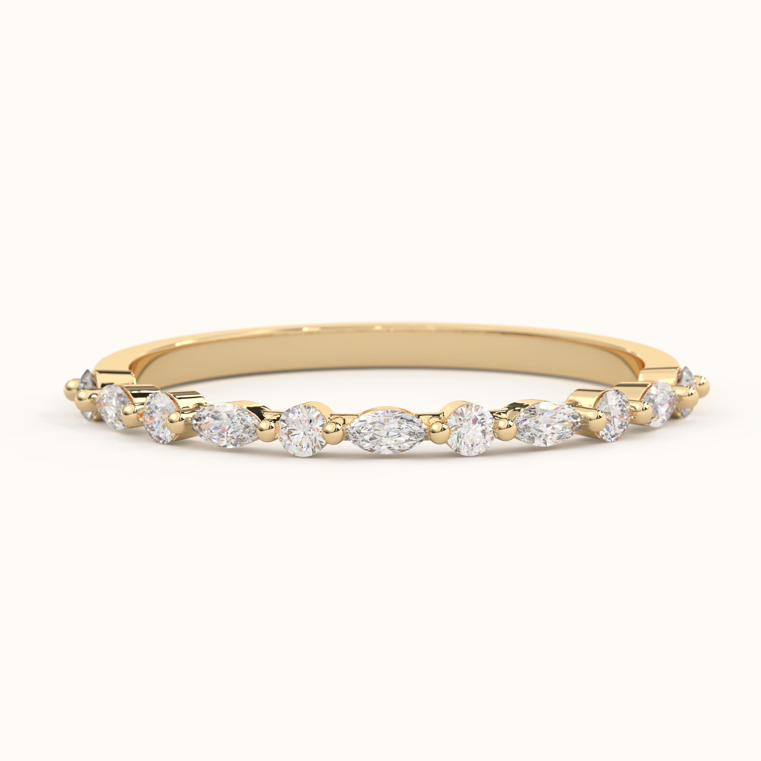 Minimalist Gold Ring With Marquise Diamond & Shared Prong Setting