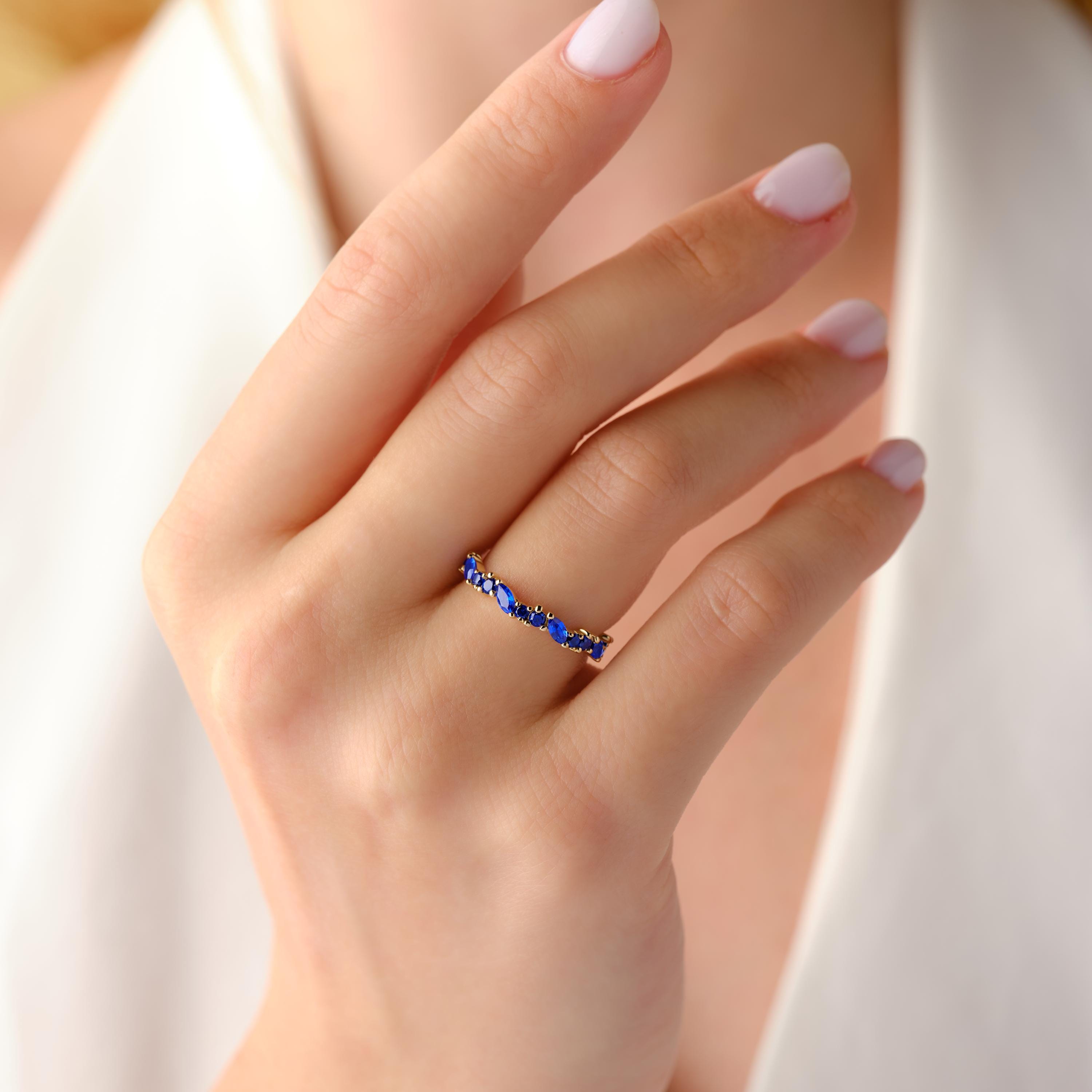 Sapphire Eternity Band Solid Gold Stacking Ring