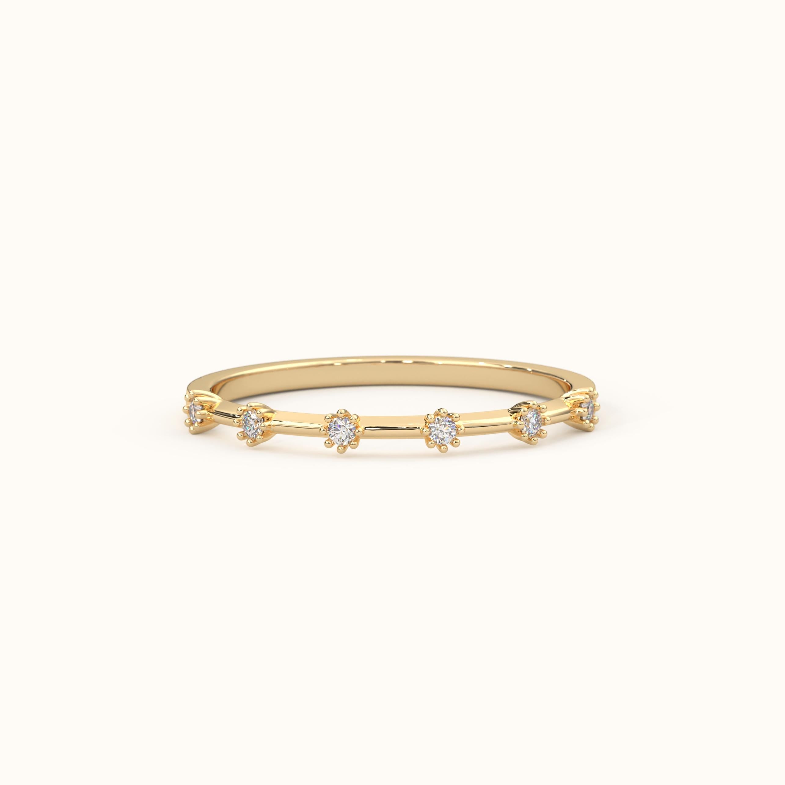 14k Gold Stacking Ring Dainty Diamond Band