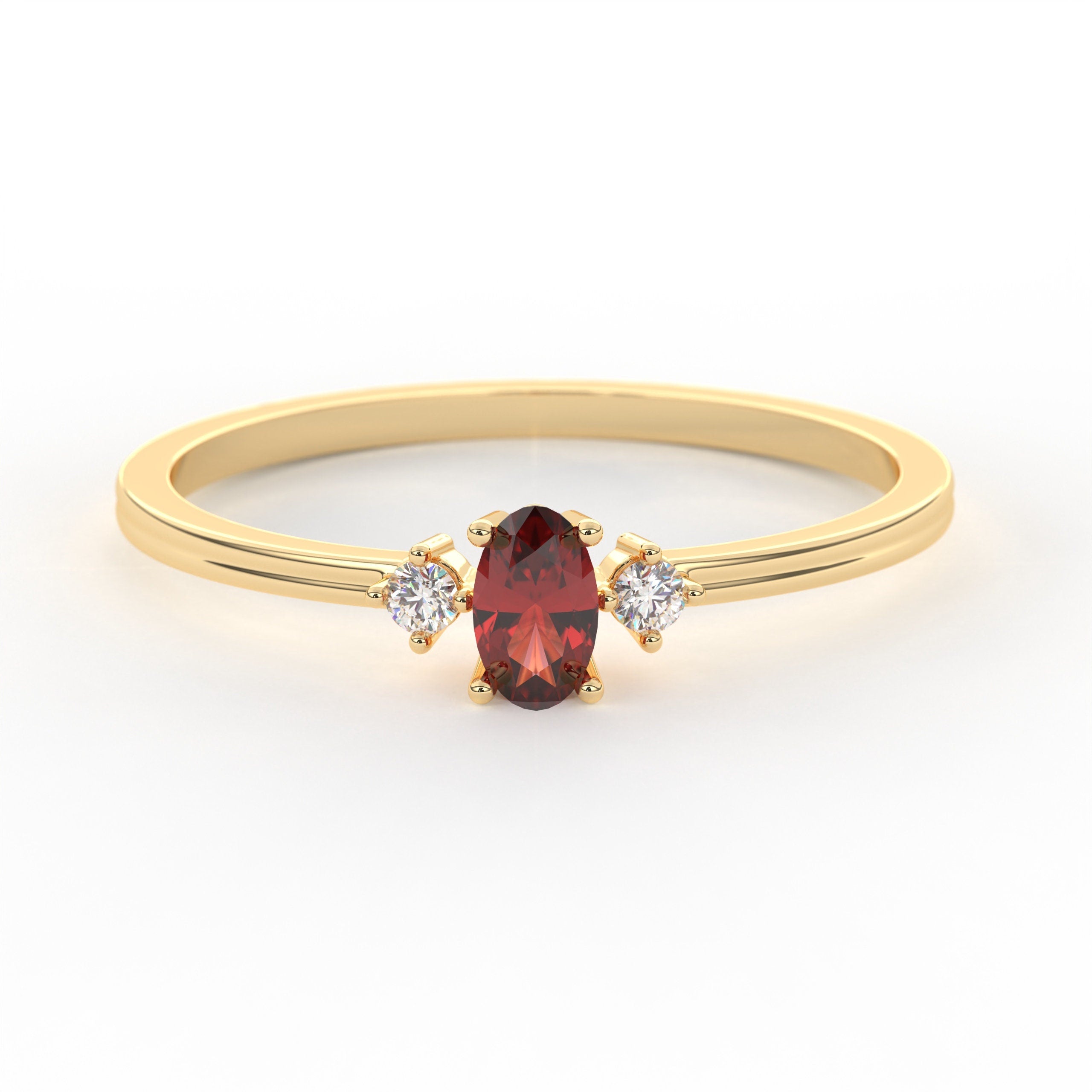 14k Gold Birthstone Ring Handcrafted Bridal Garnet Oval