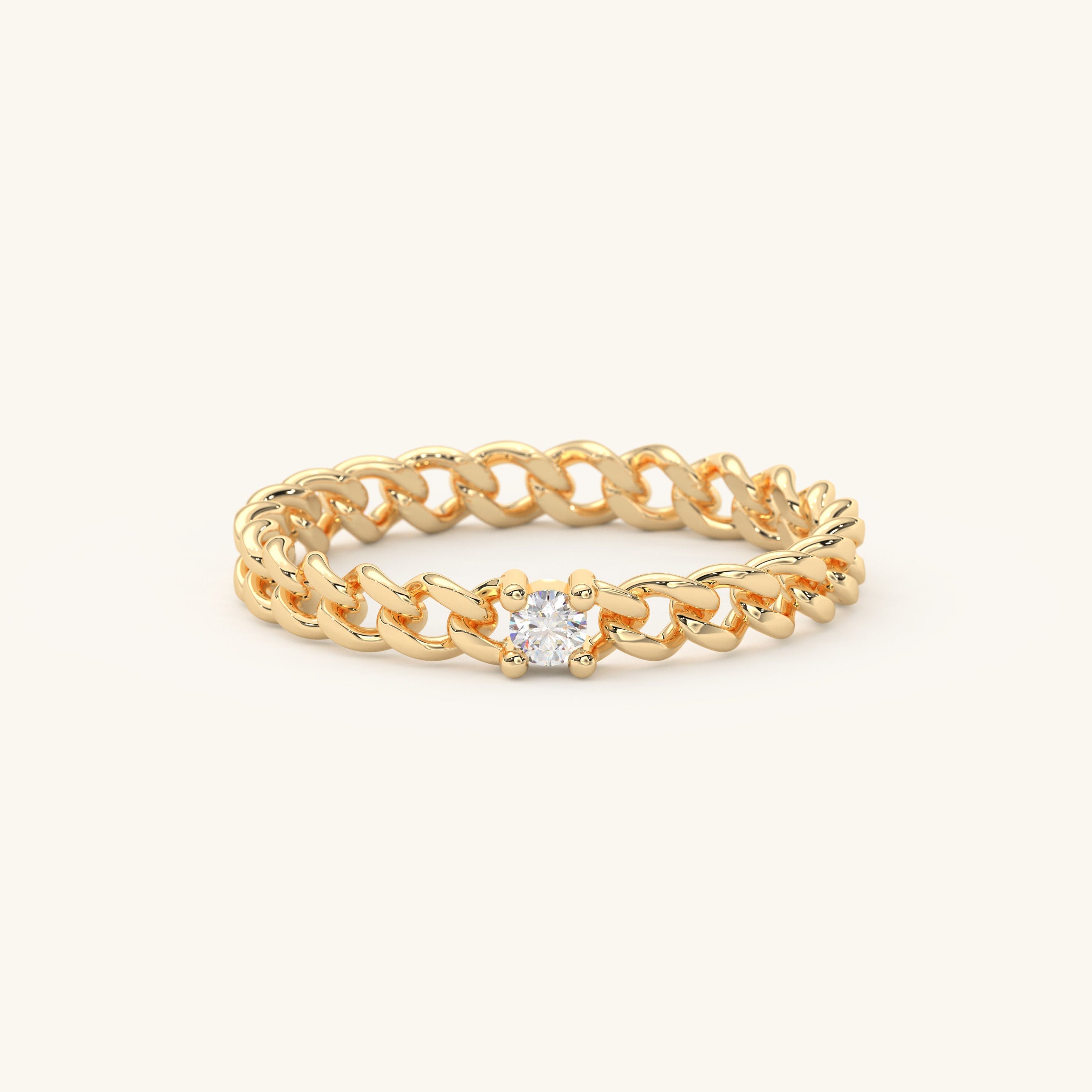 Solid Gold Cuban Link Diamond Ring