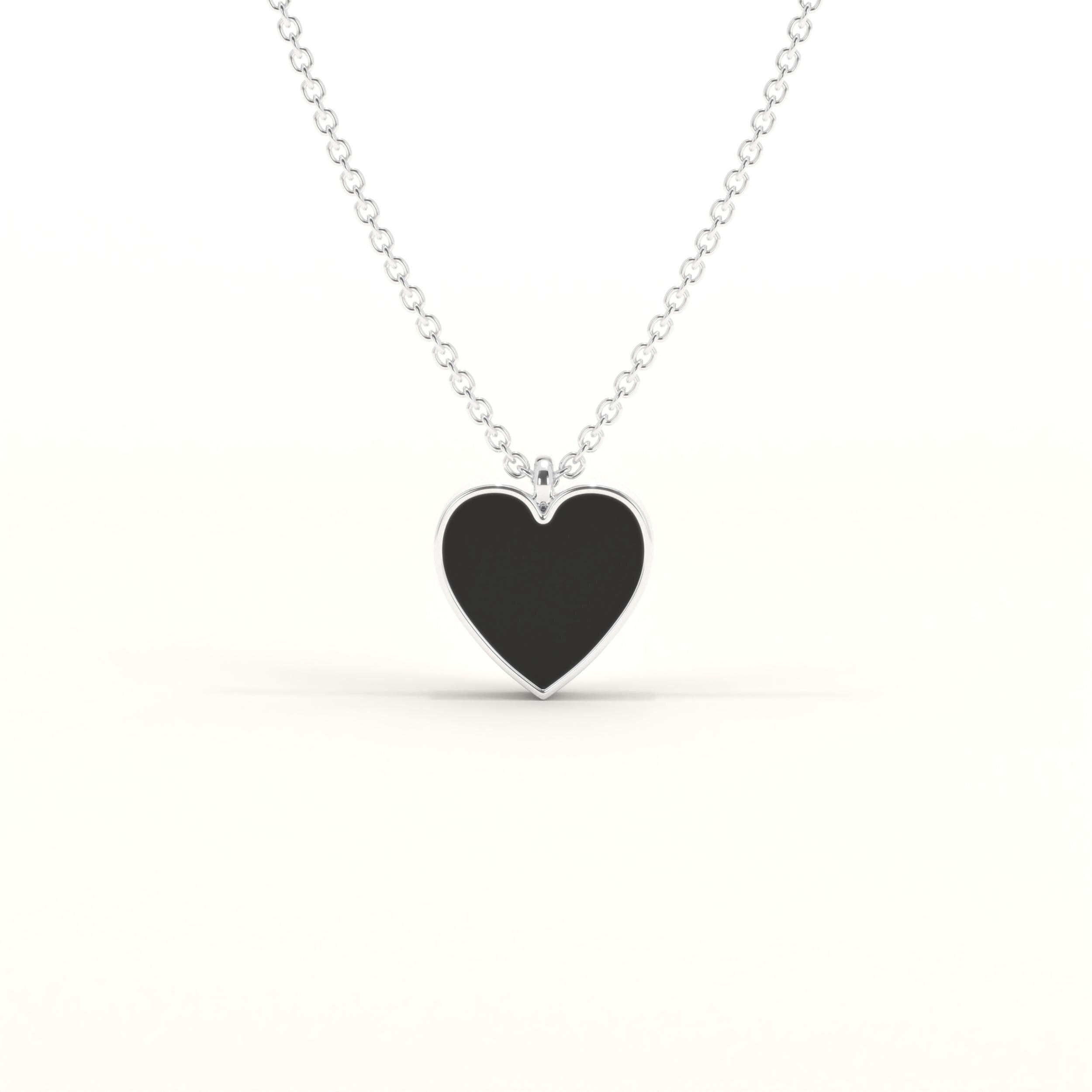 Gold Heart Pendant Black Enamel Necklace Dainty Valentine Gift