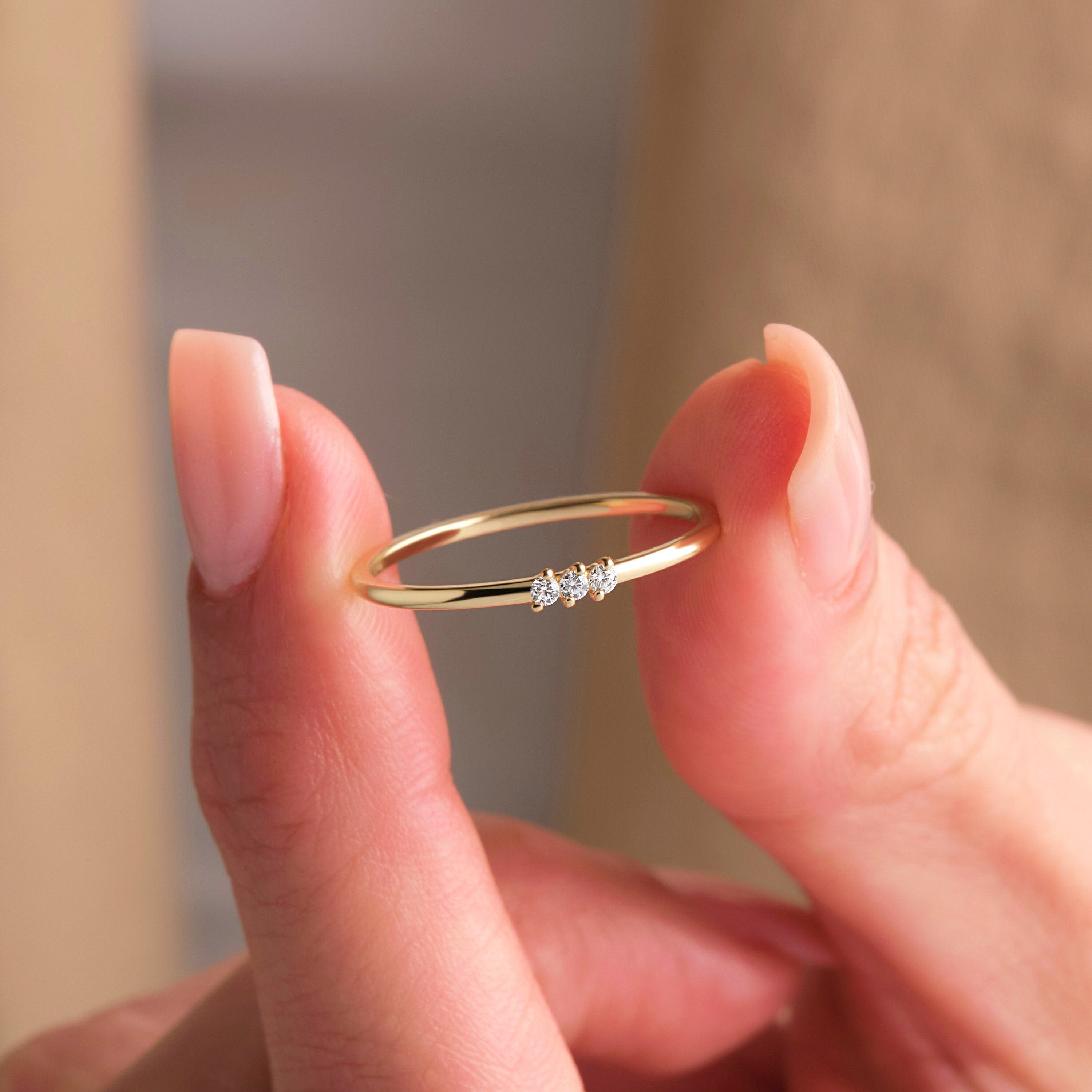 Solid Gold Three Stone Diamond Band