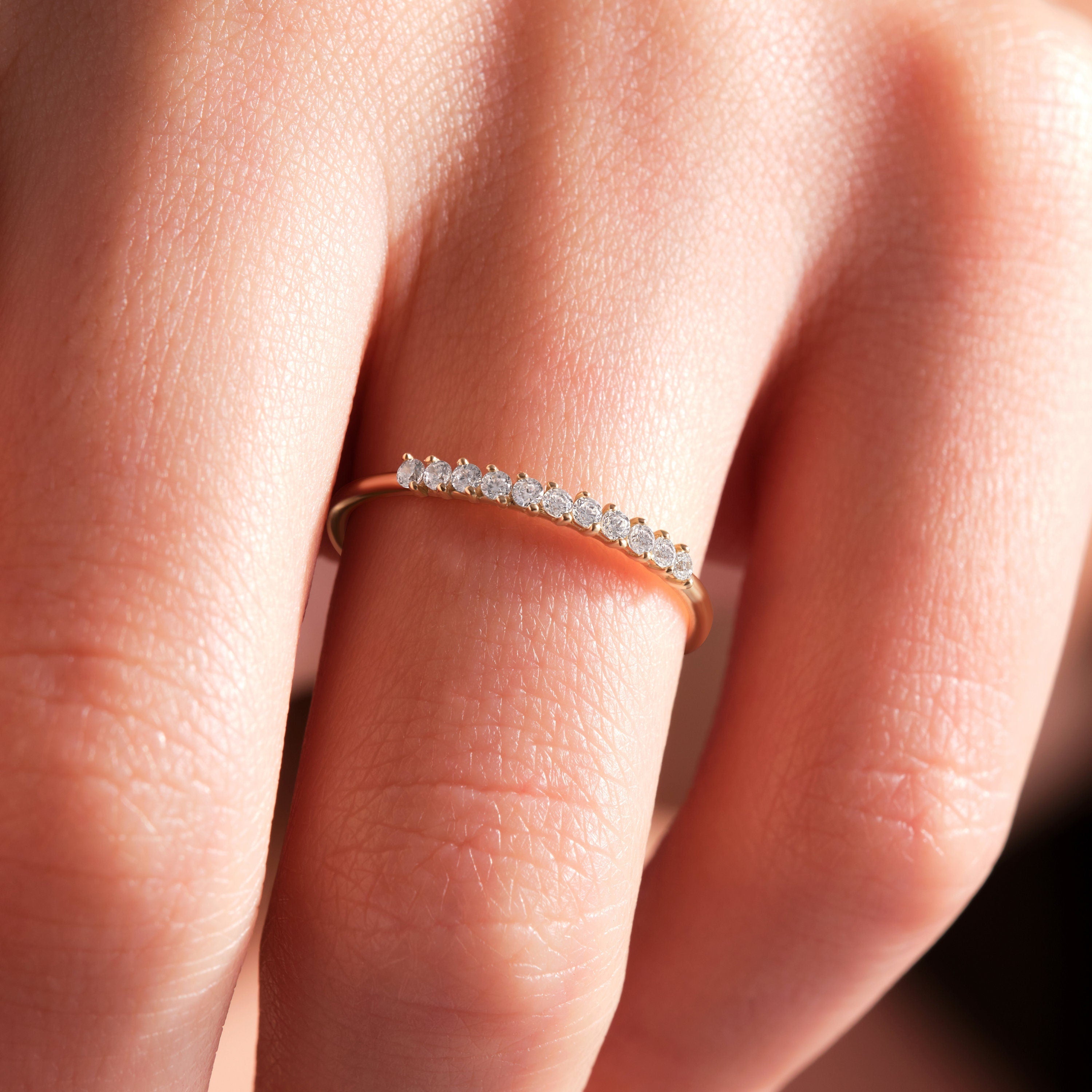 Delicate Gold Ring Stackable Band With Round Diamond