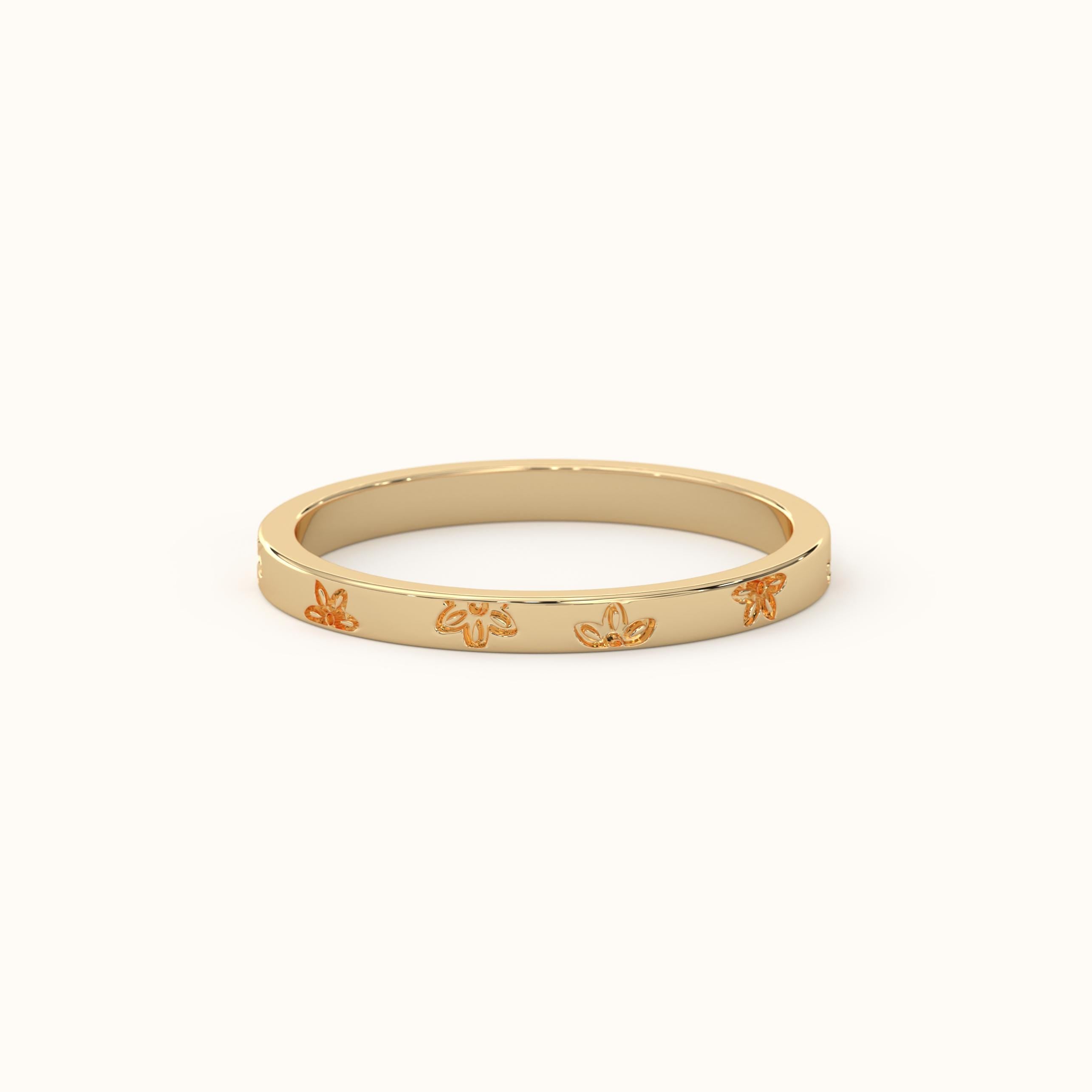 Solid Gold Floral Band Solid Gold Ring Comfort Fit