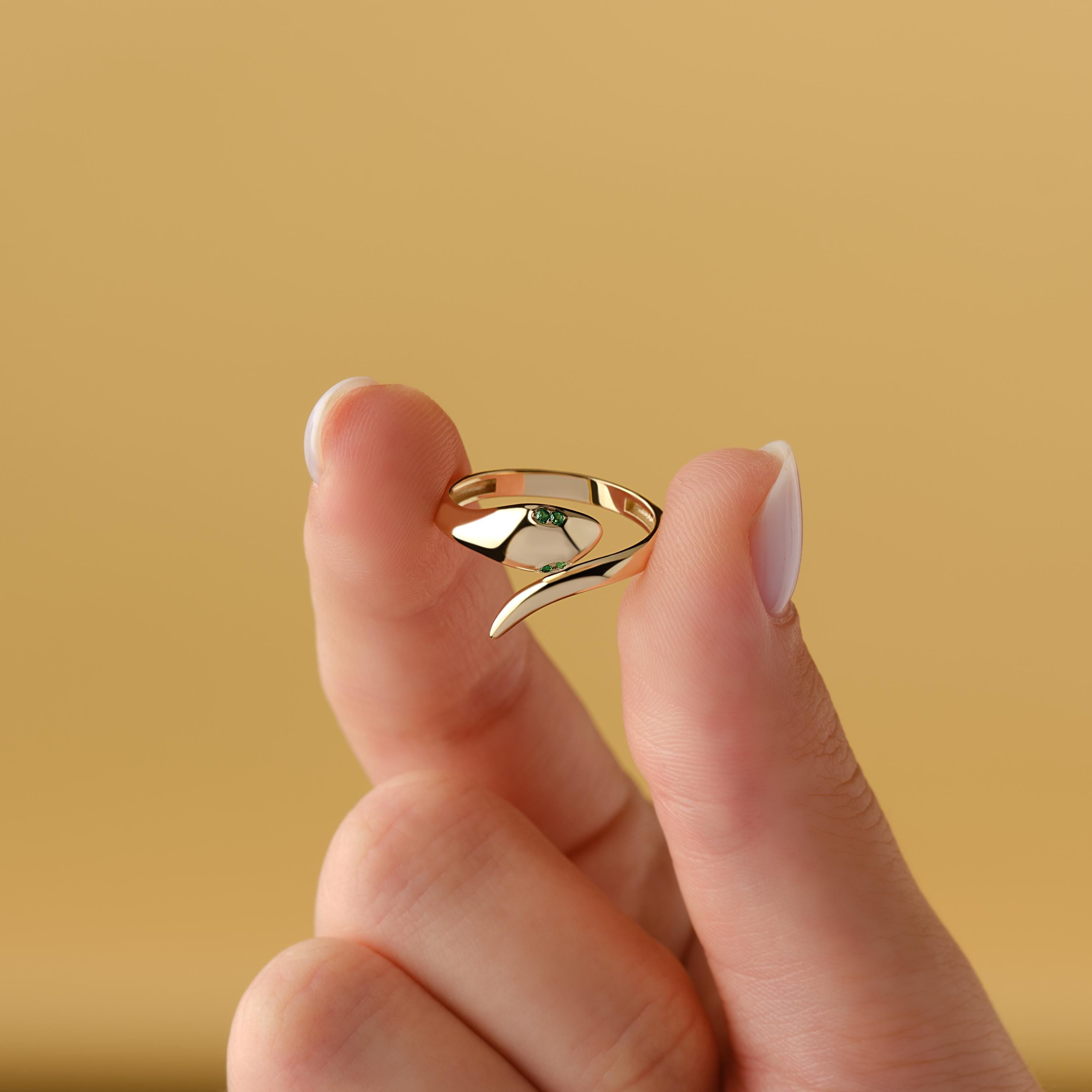 Solid Gold Snake Ring Solid Gold Emerald Eyes