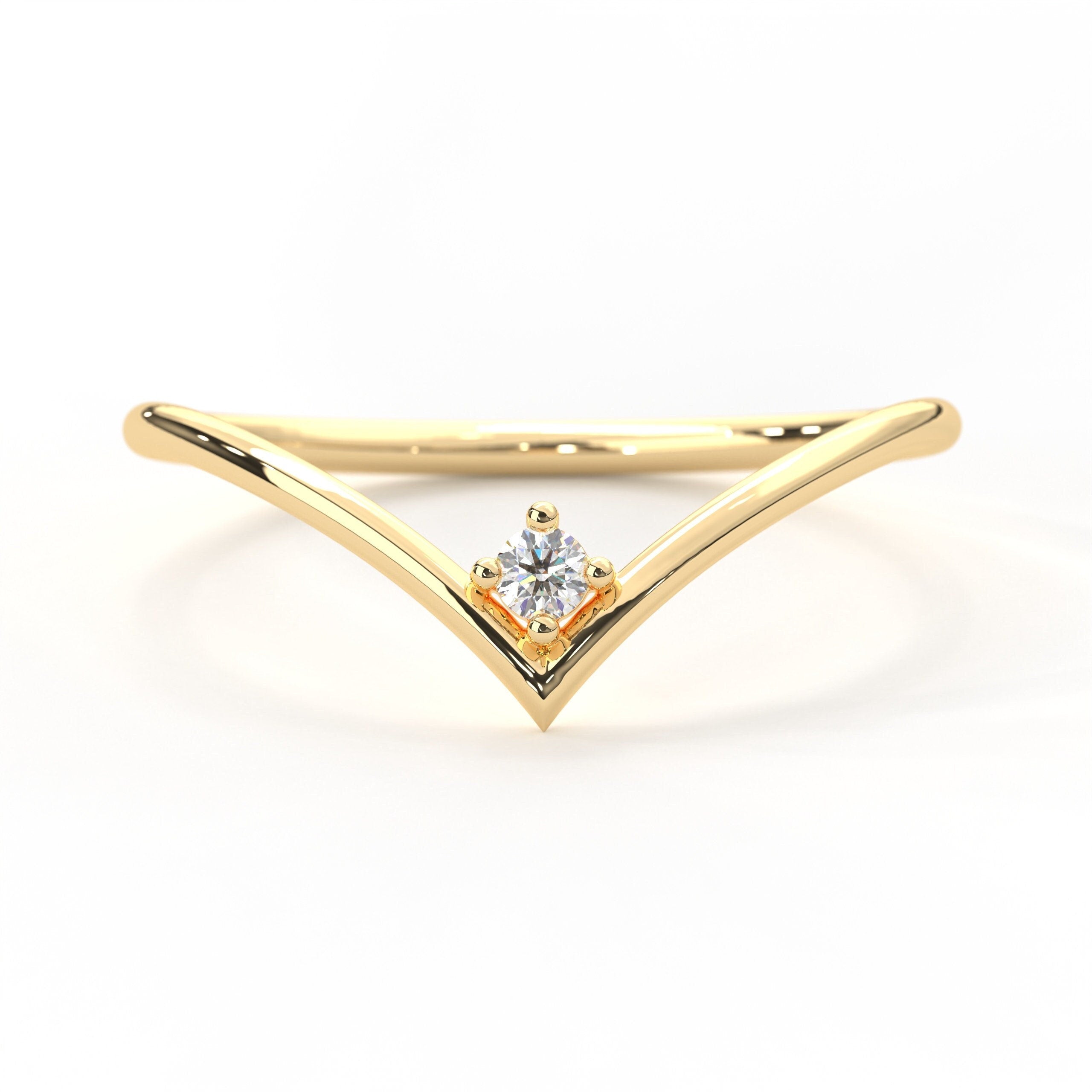 Dainty Diamond Chevron Band Stacking Wedding Band