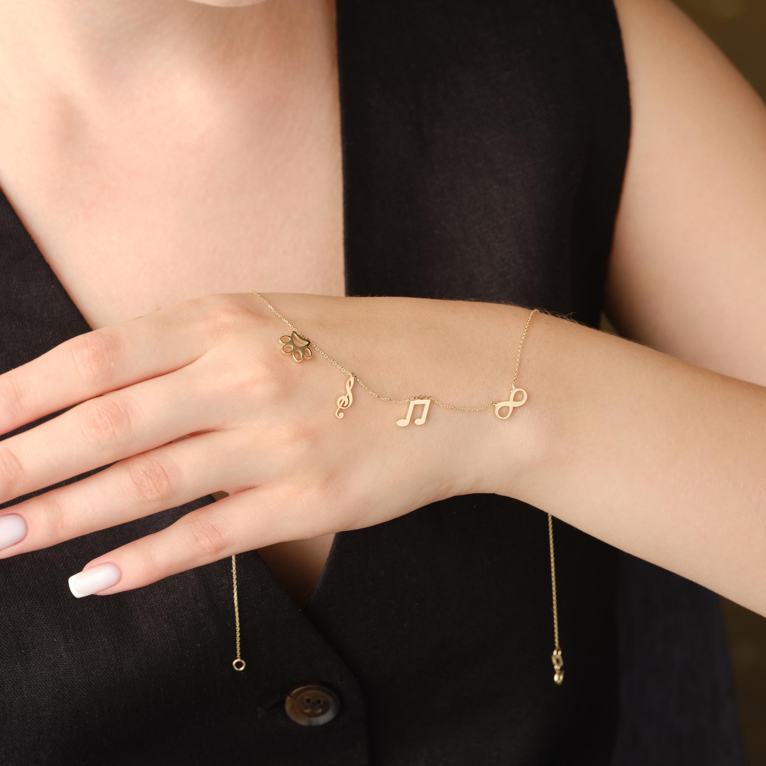 Gold Charm Necklace Customizable Paw Music Infinity