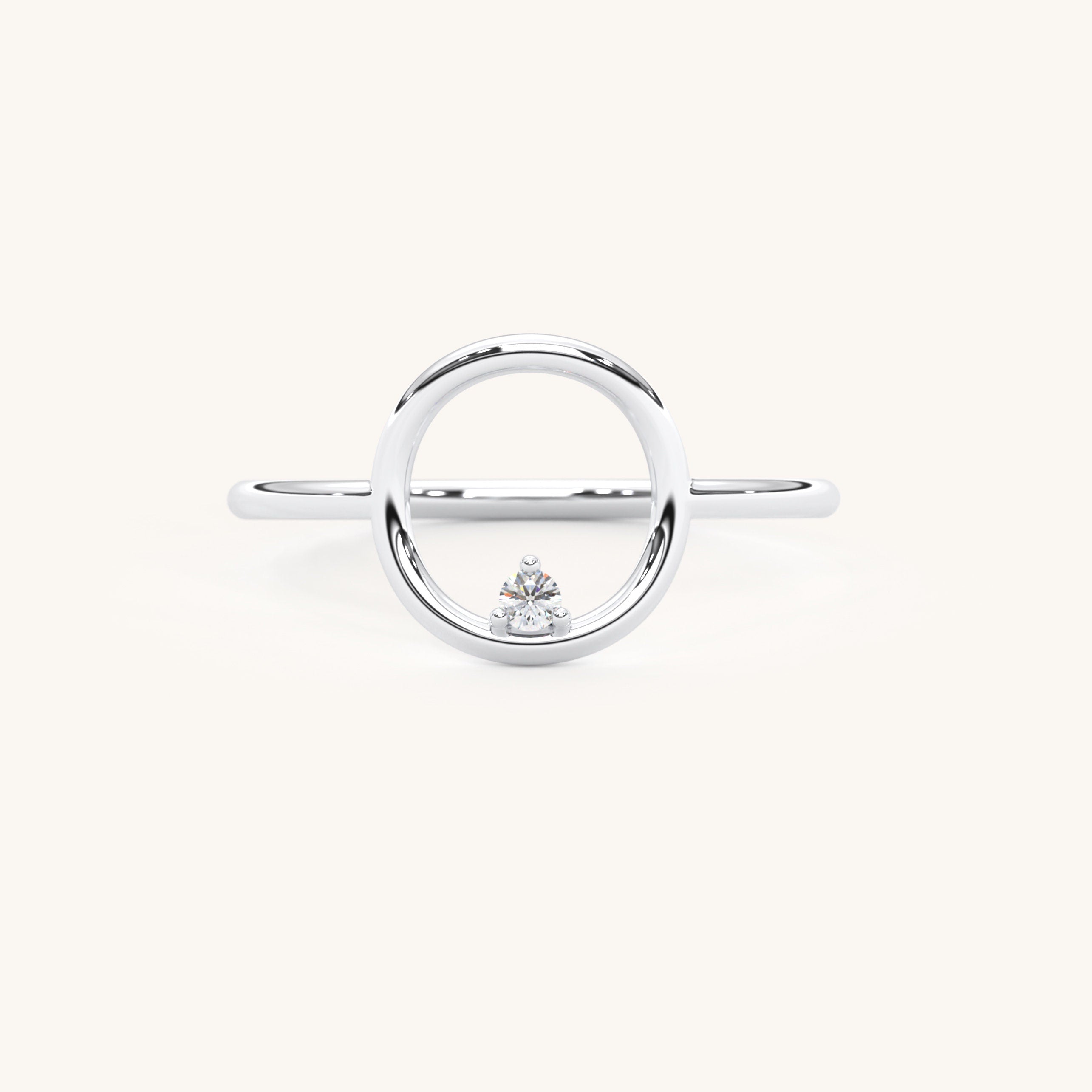 14k Gold Open Circle Ring Solid Gold Solitaire CZ Diamond