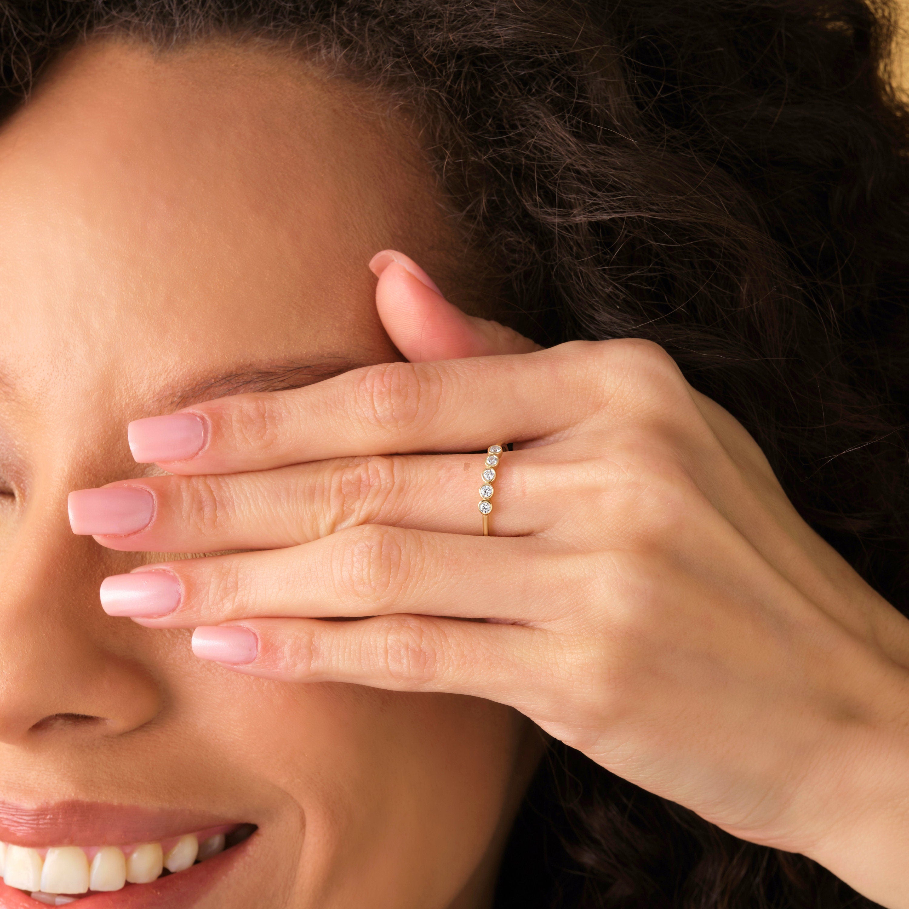 Gold Bezel Diamond Ring Solid Gold Wedding Band