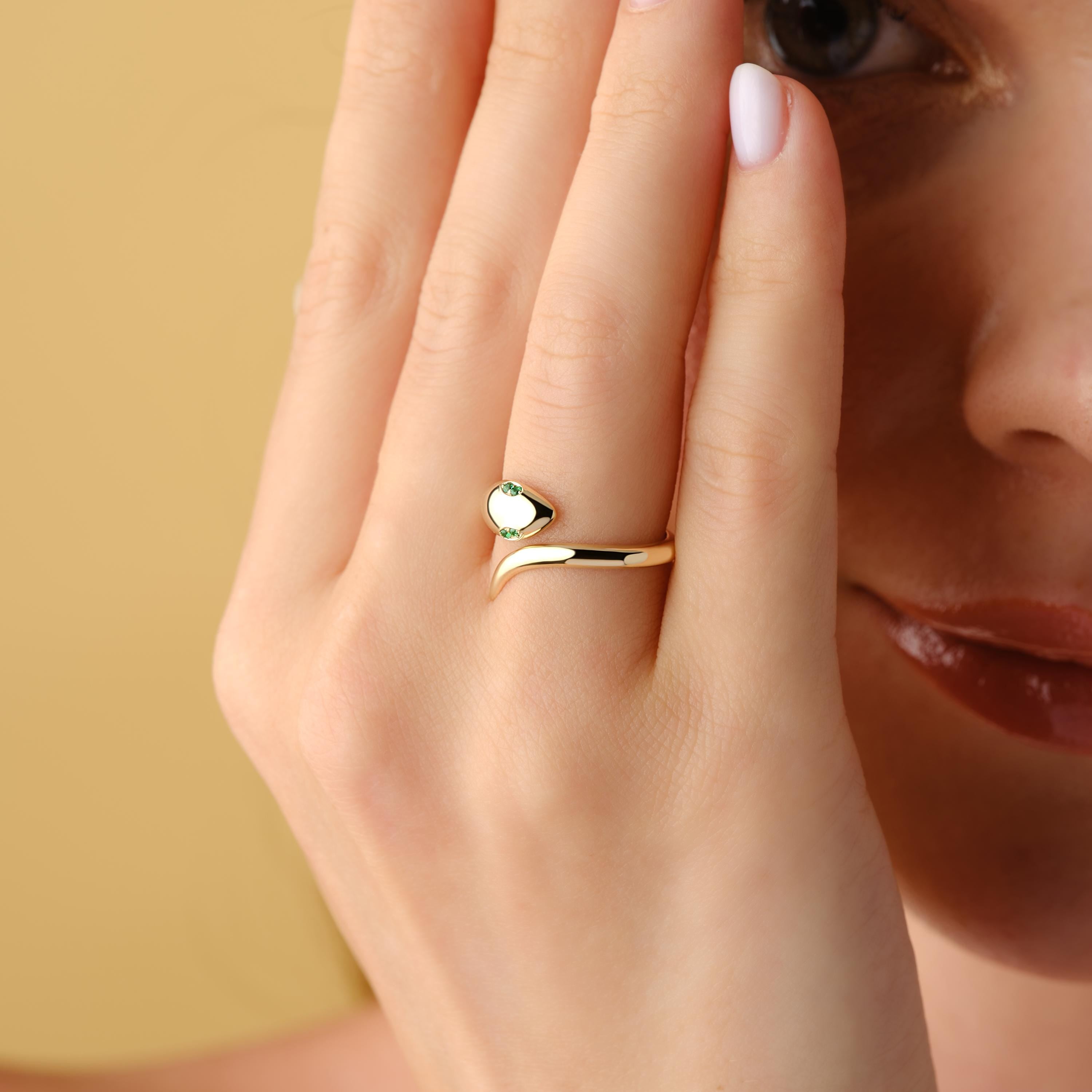 Solid Gold Snake Ring Solid Gold Emerald Eyes