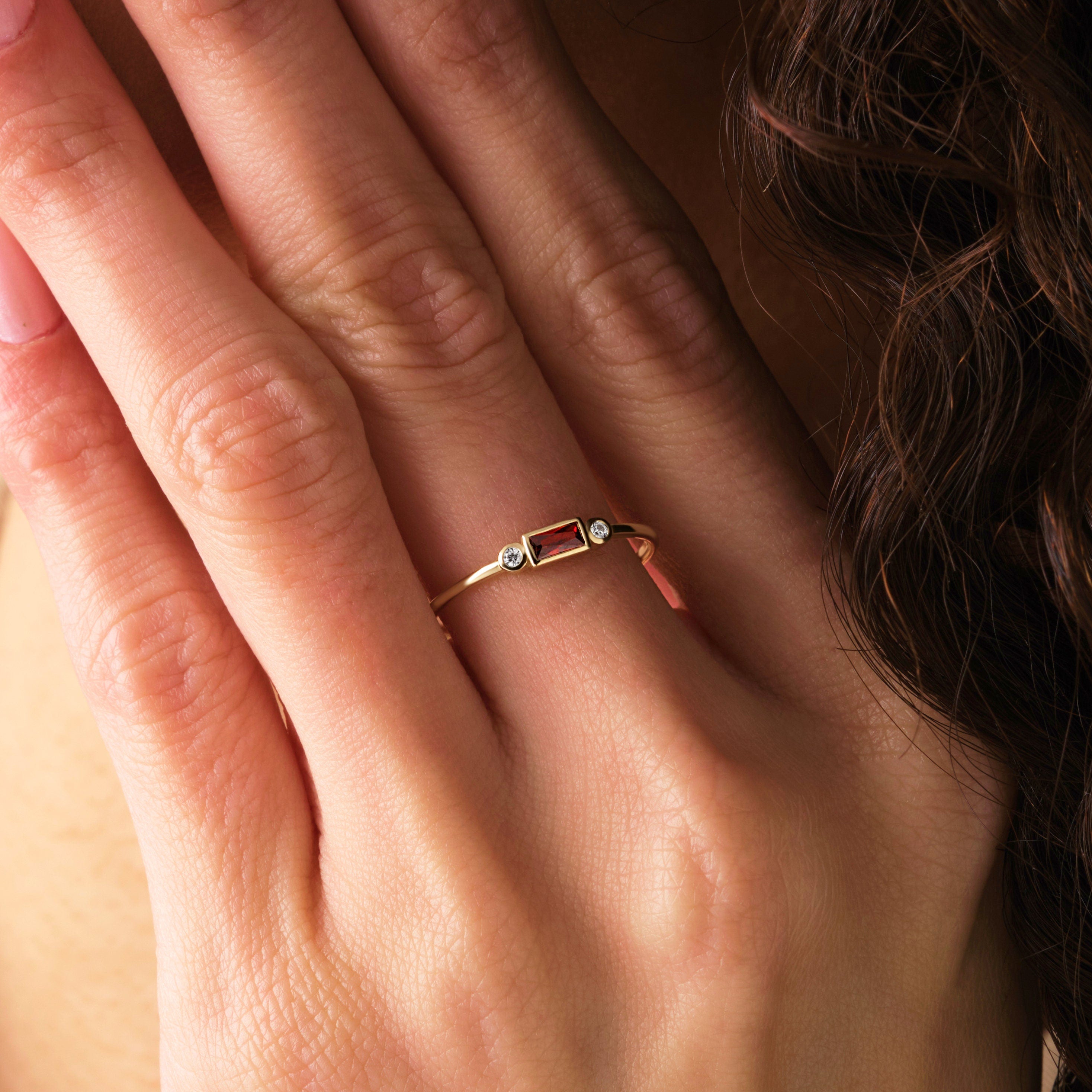 Baguette Diamond Ring Solid Gold Birthstone