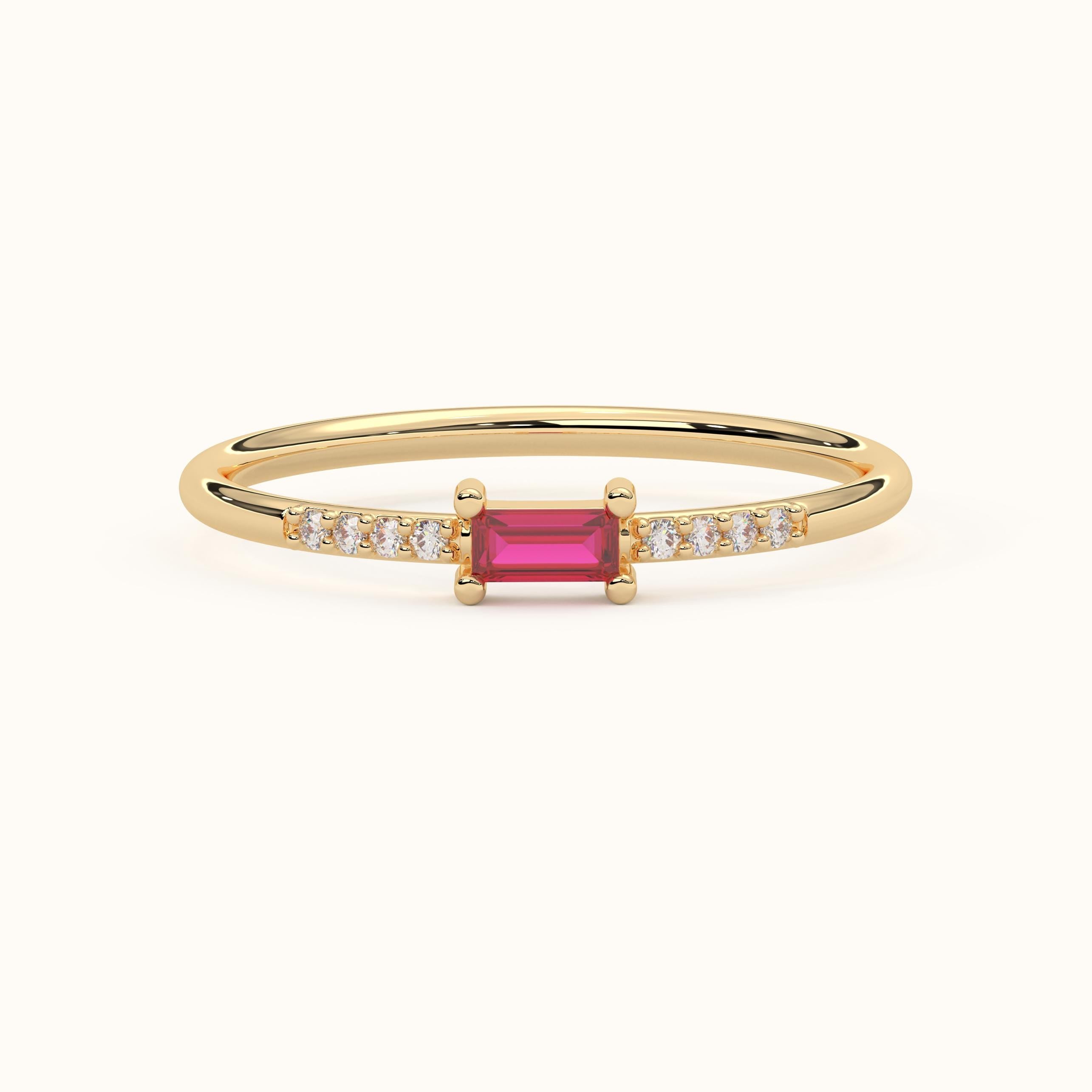 Ruby Baguette Ring Elegant Gold Gemstone Band