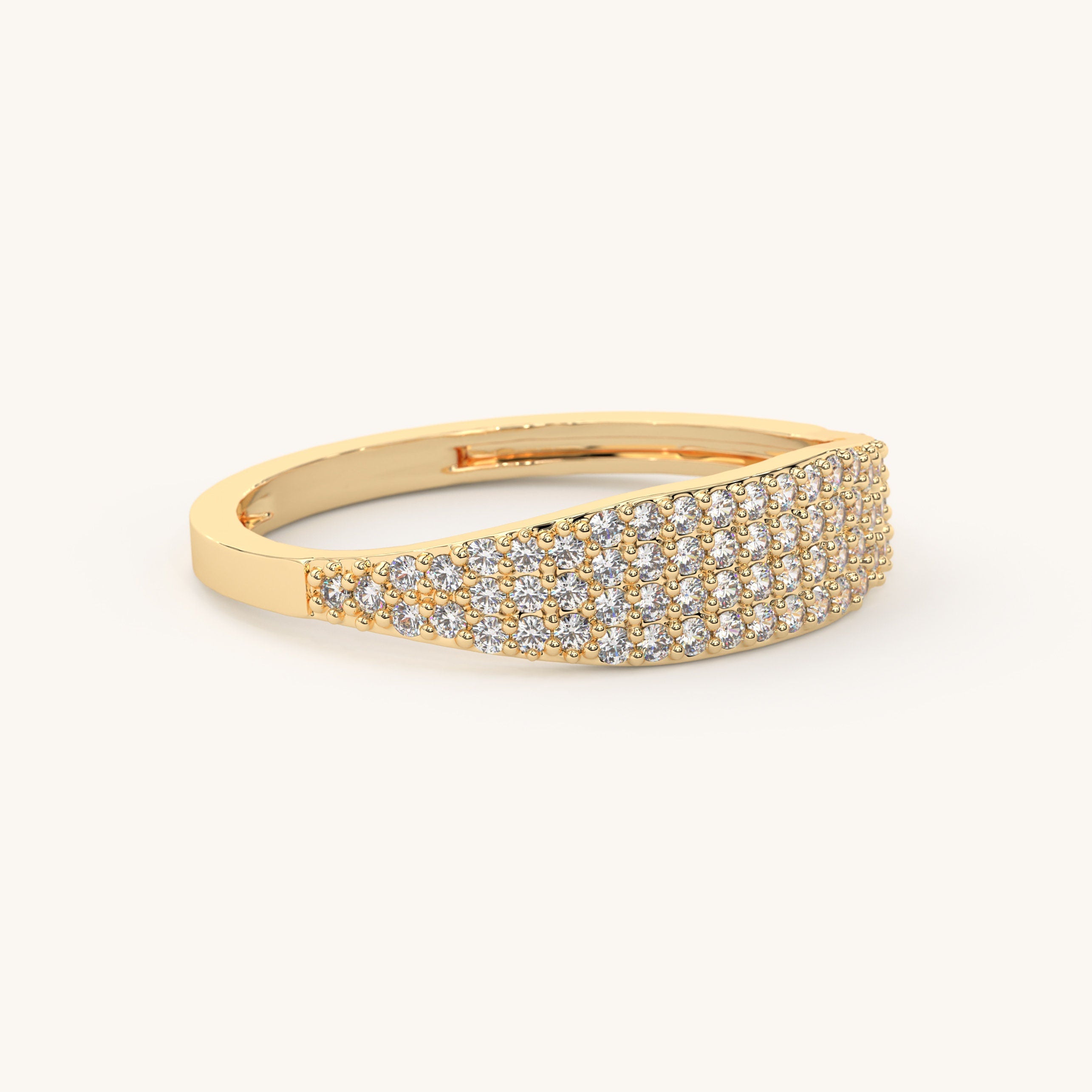 Pave Diamond Solid Gold Delicate Sparkling Band