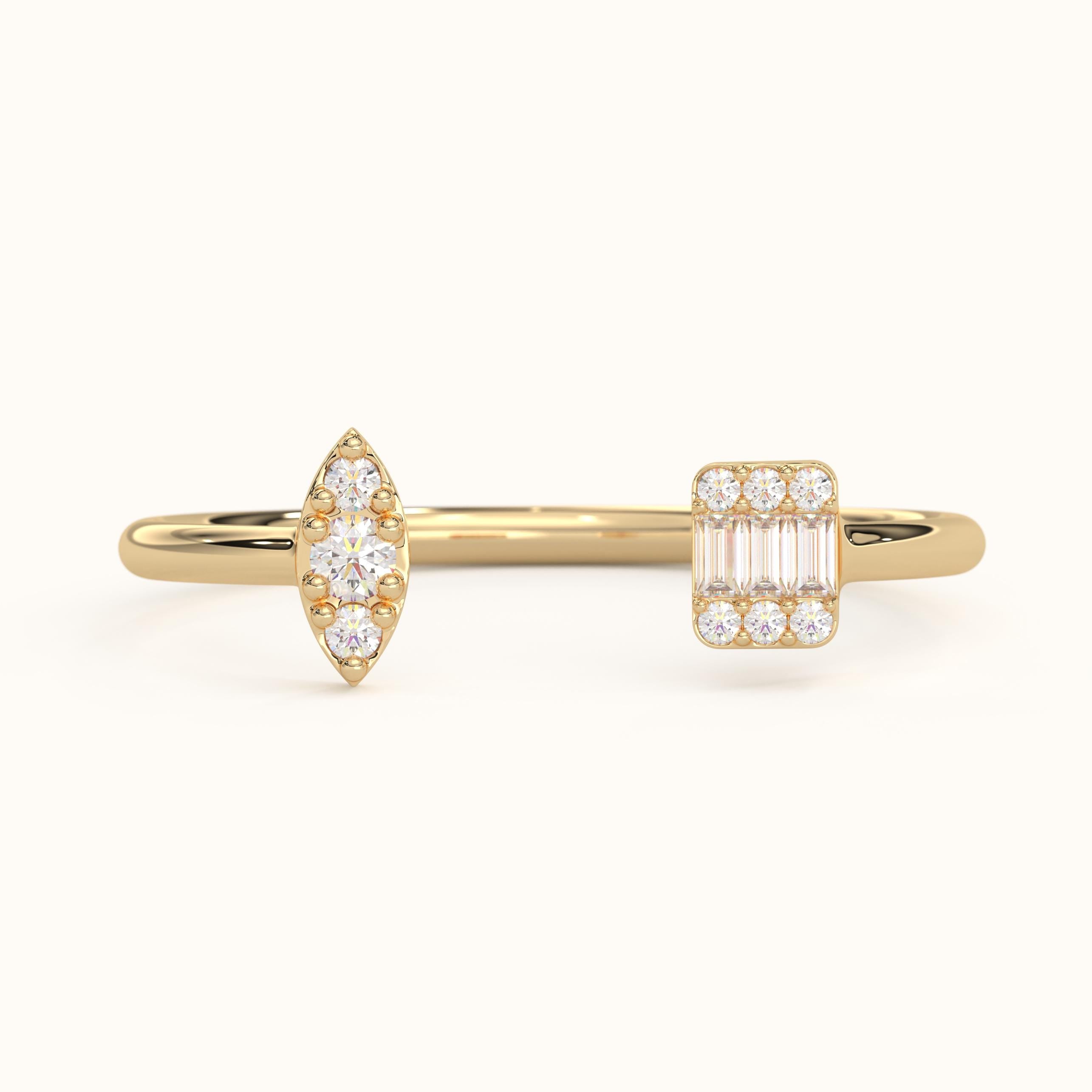 Open Cuff Gold Ring Solid Gold Band Diamond Cluster