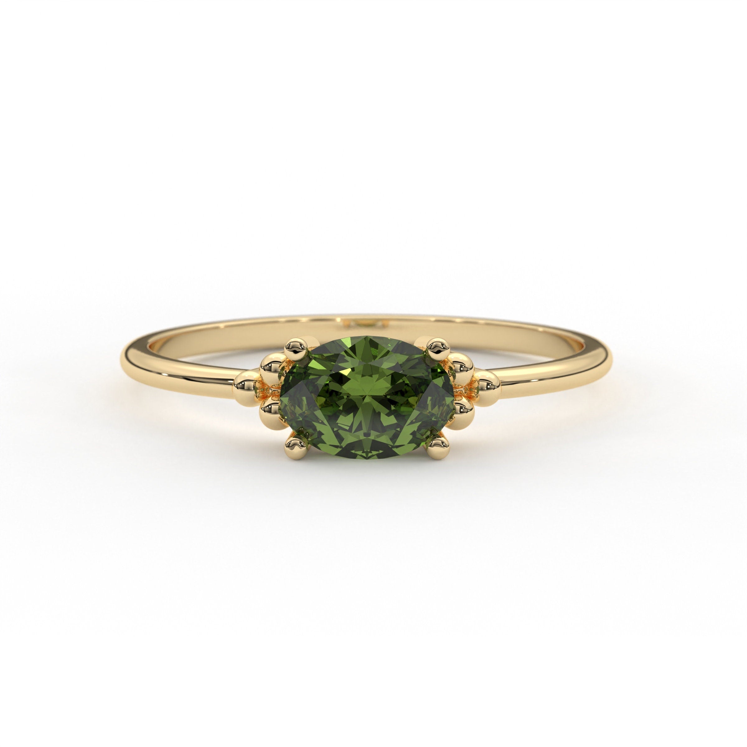 Peridot Birthstone Ring Solid Gold Solitaire Oval Design