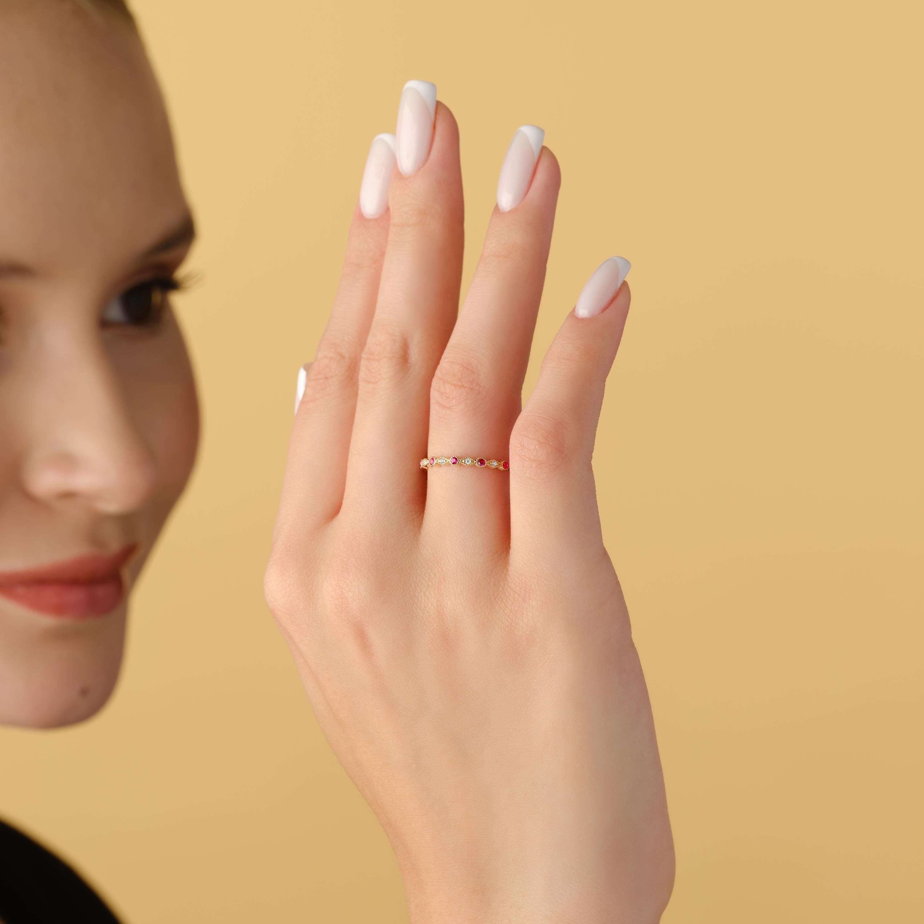 Solid Gold Ruby Ring Dainty Bezel Setting