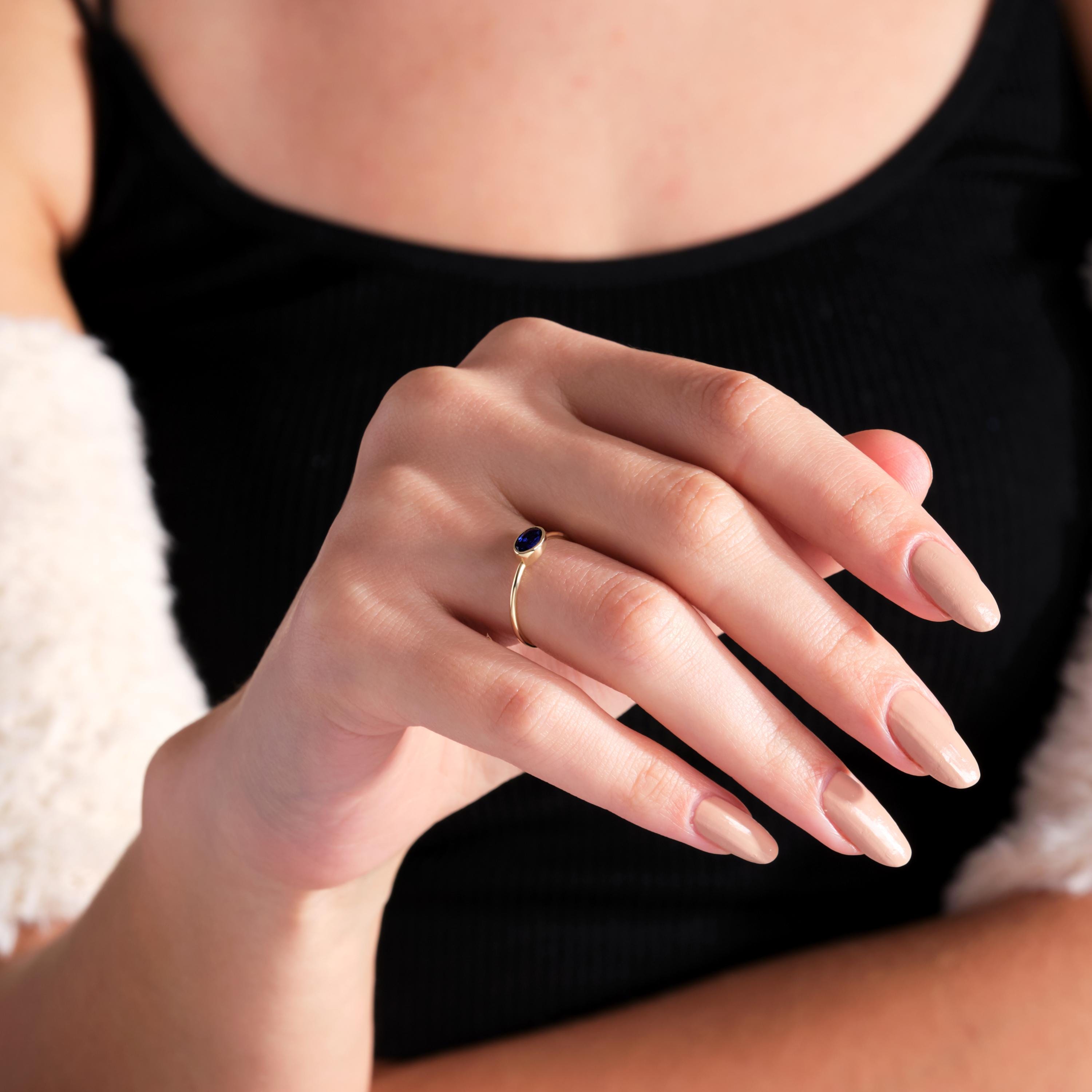 Oval Bezel Set Sapphire Solid Gold Ring
