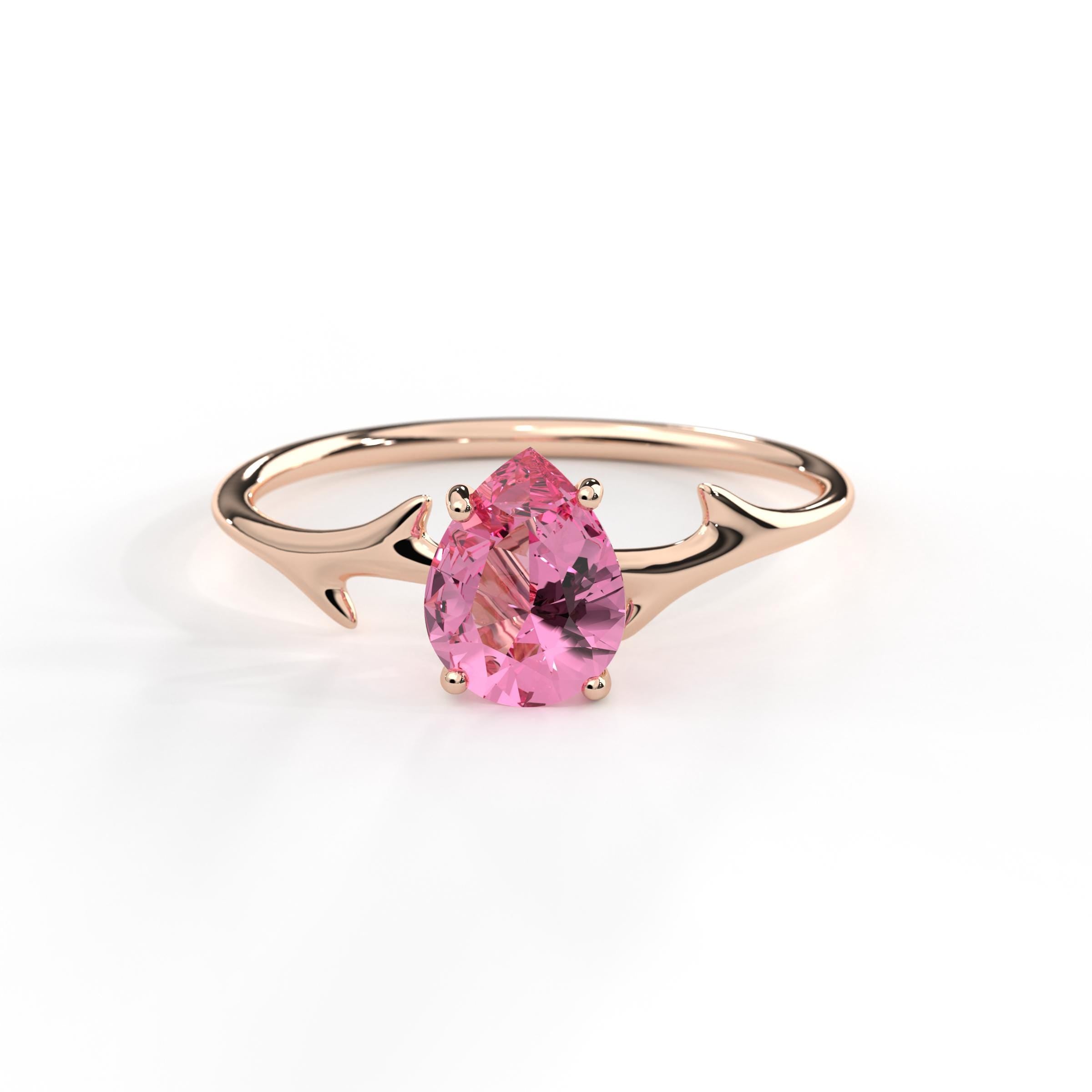 Pear Shaped Pink Ring Solid Gold Twig Style