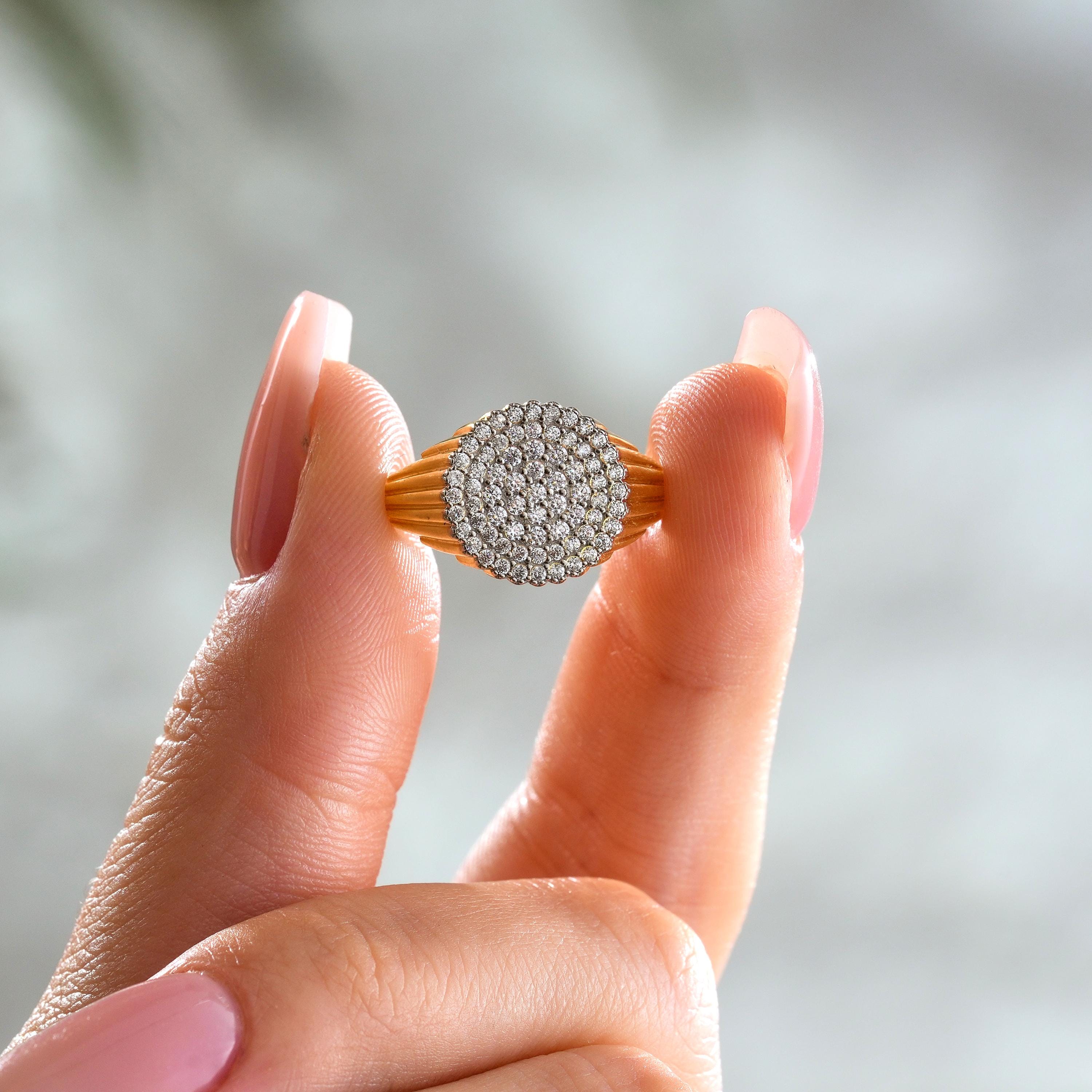 Solid Gold Pave Diamond Signet Ring